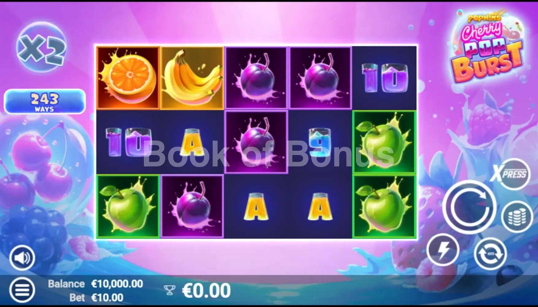 CherryPop Burst par Avatar UX - jeu de base et disposition des rouleaux