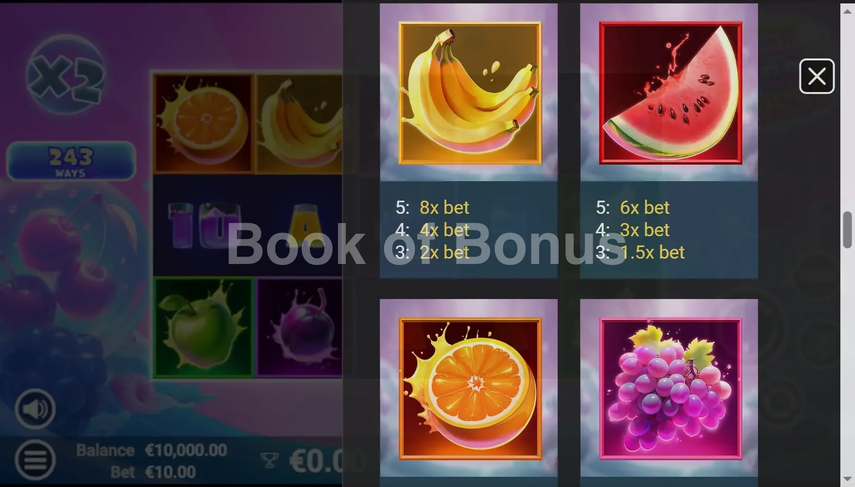 CherryPop Burst par Avatar UX - table des gains et valeurs des symboles