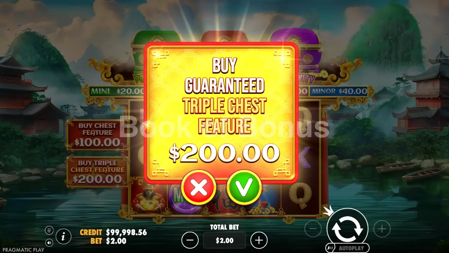 Chests of Cai Shen par Pragmatic Play - menu d'achat de bonus et options