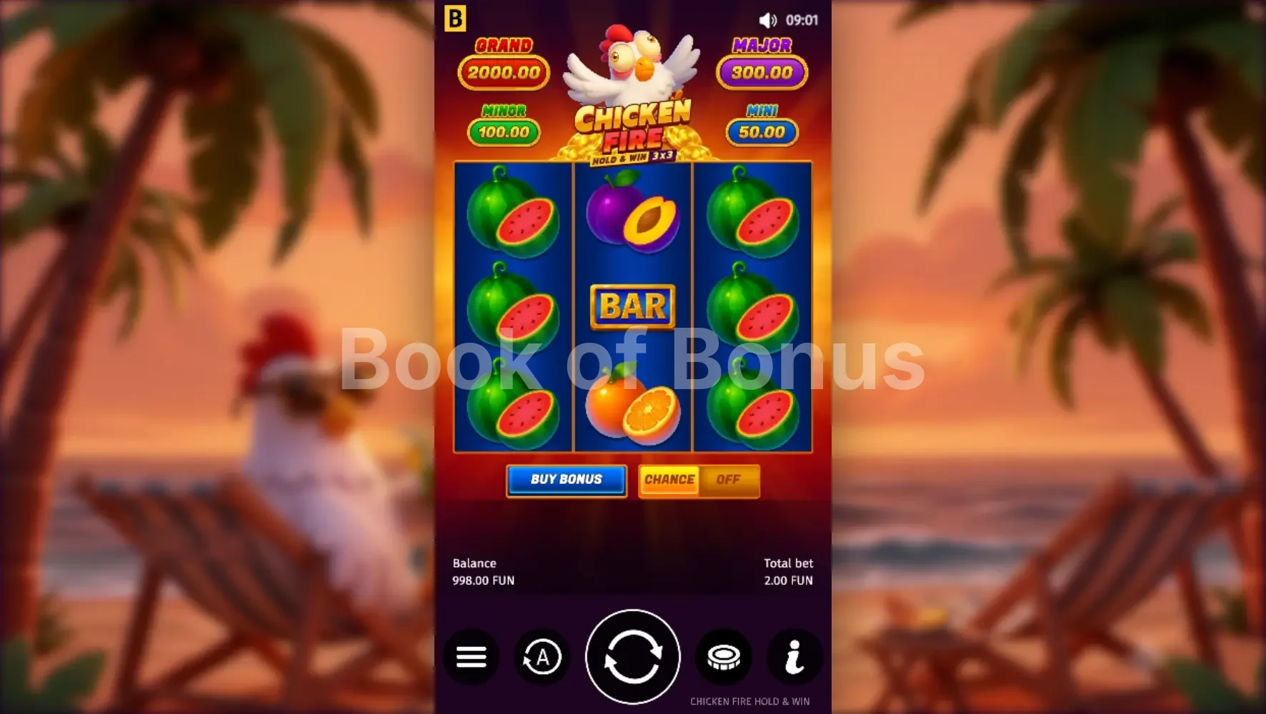 Chicken Fire par BGaming - jeu de base et disposition des rouleaux