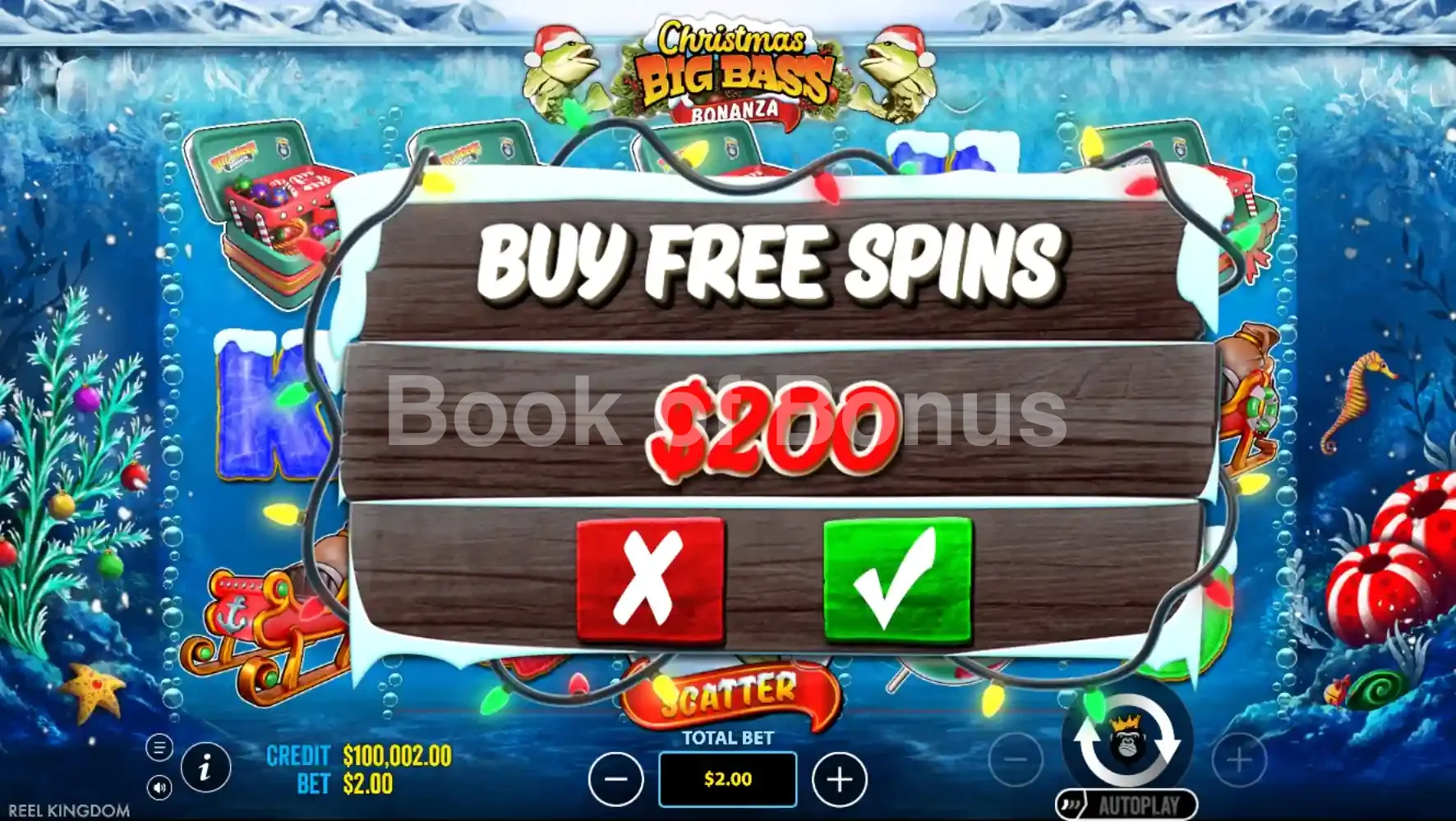 Christmas Big Bass Bonanza par Reel Kingdom - menu d'achat de bonus et options