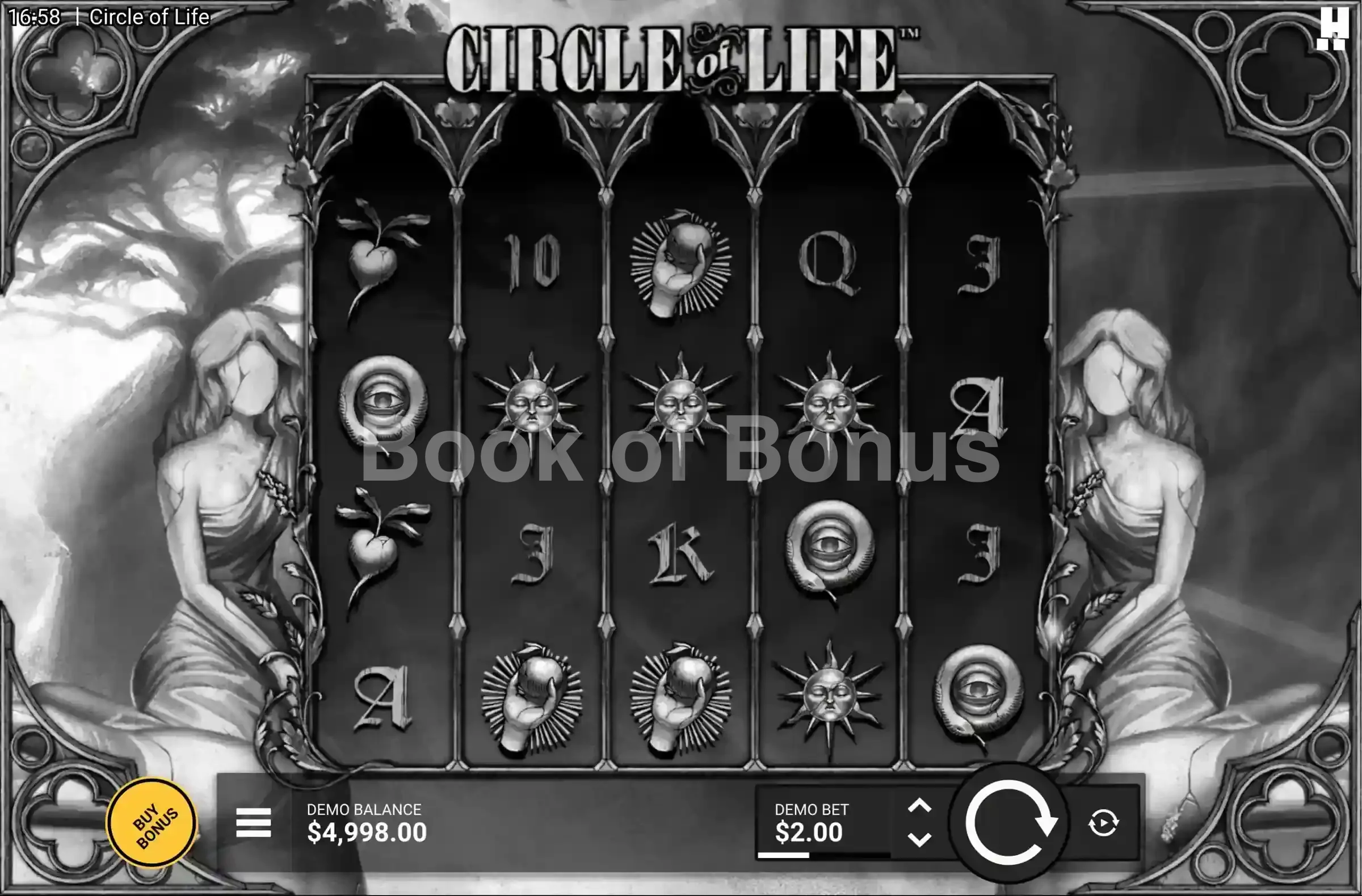 Circle of Life par Hacksaw Gaming - jeu de base et disposition des rouleaux