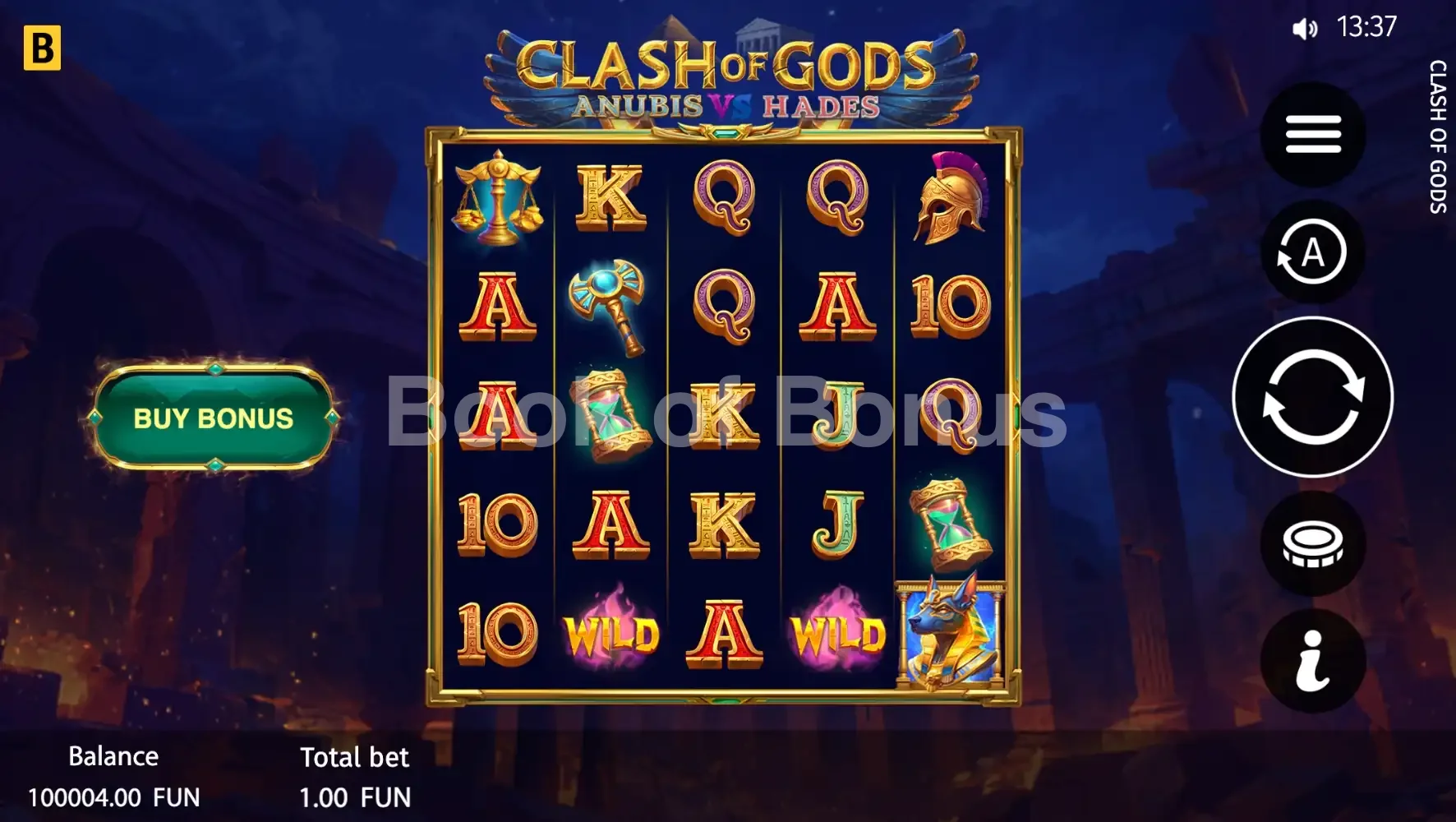 Clash of Gods Anubis vs Hades par BGaming - jeu de base et disposition des rouleaux