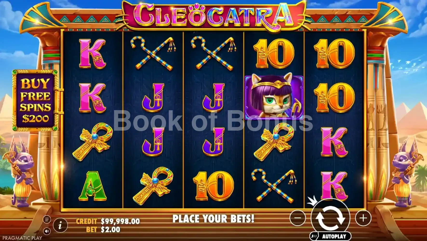 Cleocatra par Pragmatic Play - jeu de base et disposition des rouleaux