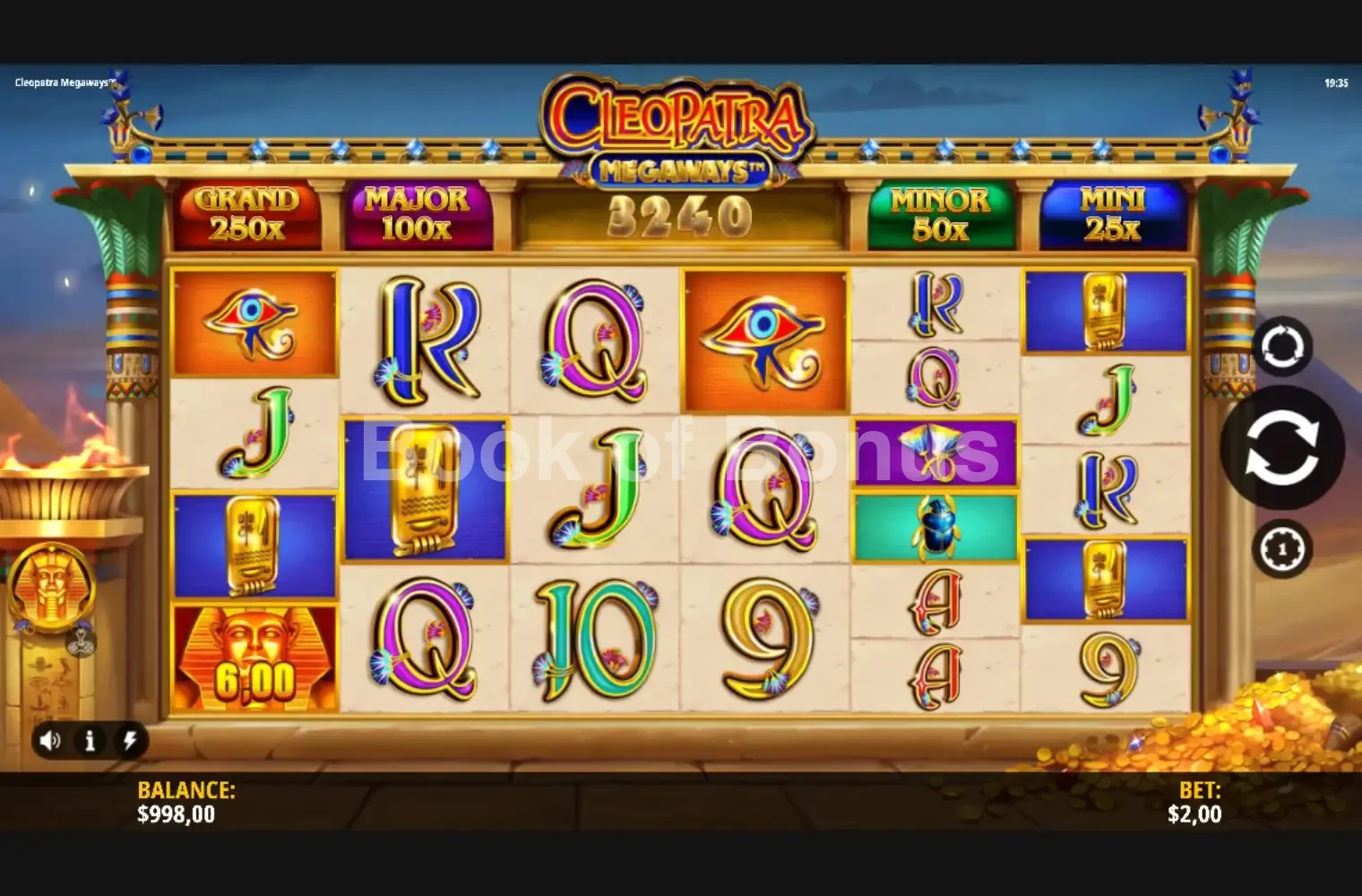 Cleopatra Megaways par iSoftBet - jeu de base et disposition des rouleaux