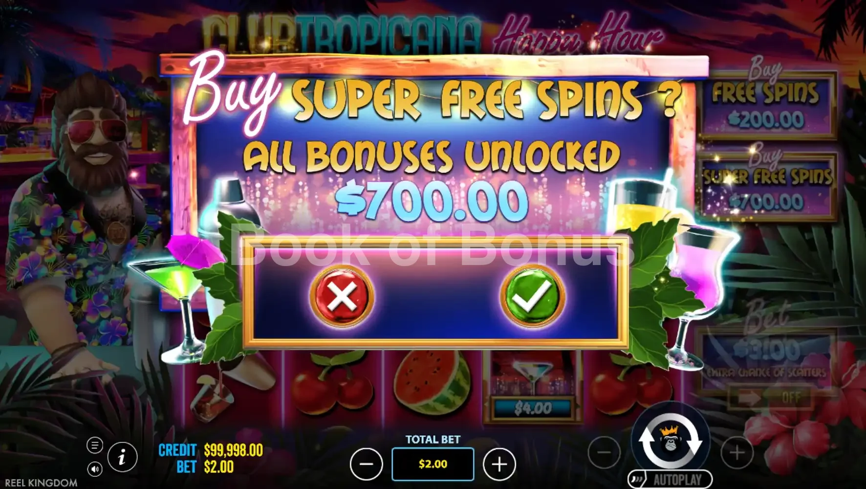 Achat du bonus Club Tropicana Happy Hour