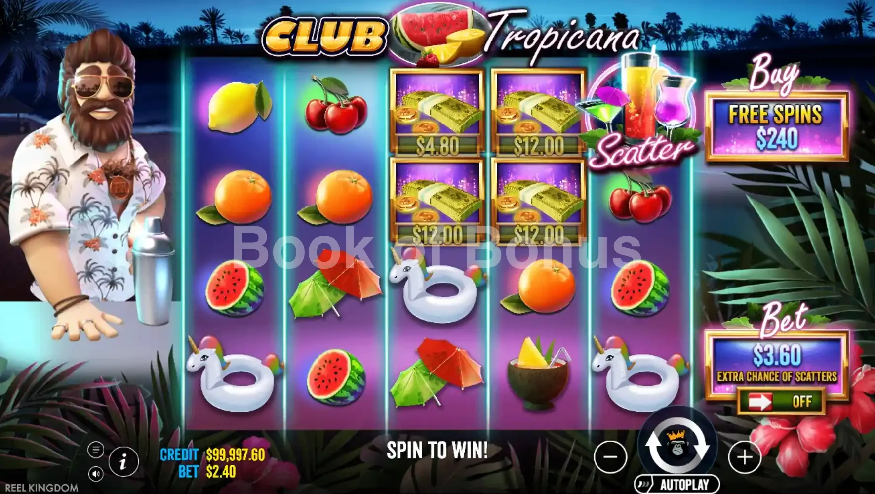 Club Tropicana par Reel Kingdom - jeu de base et disposition des rouleaux