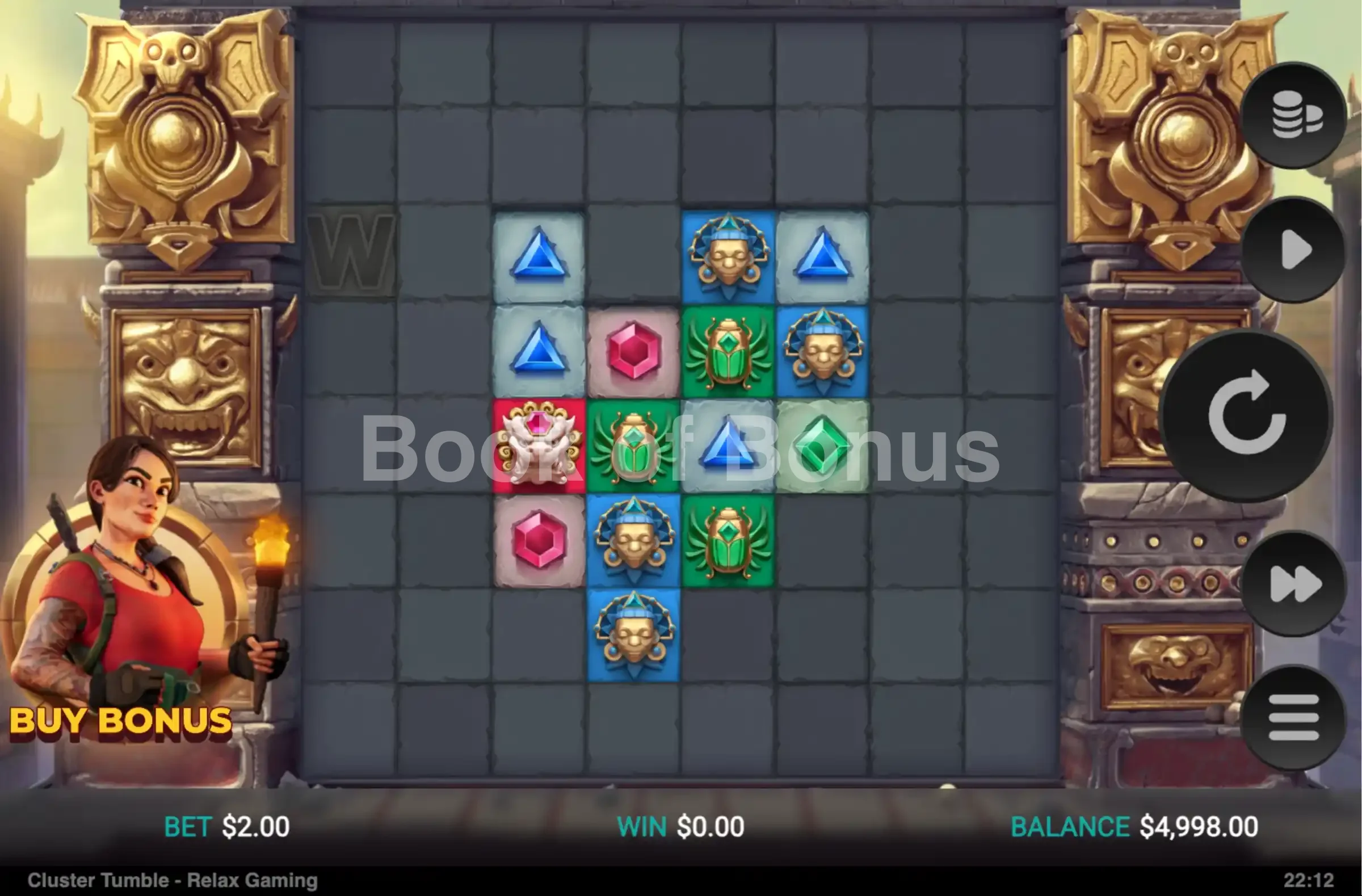 Cluster Tumble par Relax Gaming - jeu de base et disposition des rouleaux