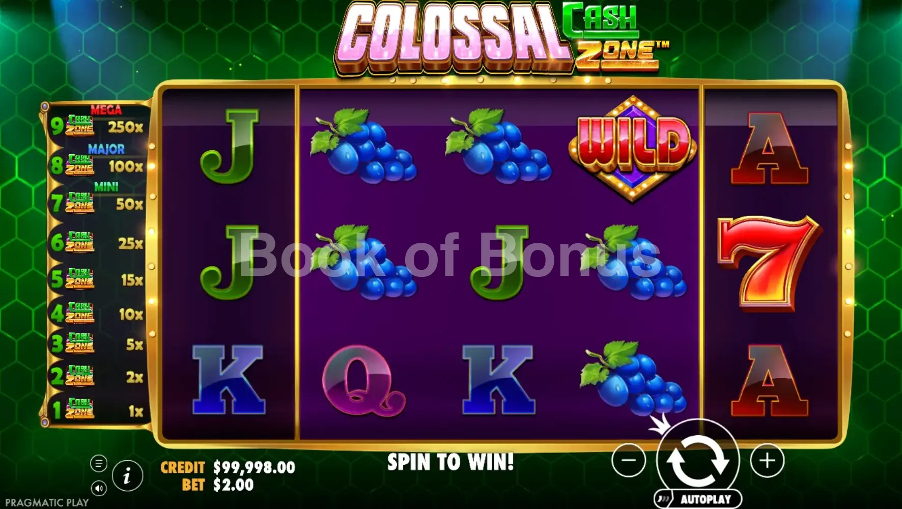 Colossal Cash Zone par Pragmatic Play - jeu de base et disposition des rouleaux
