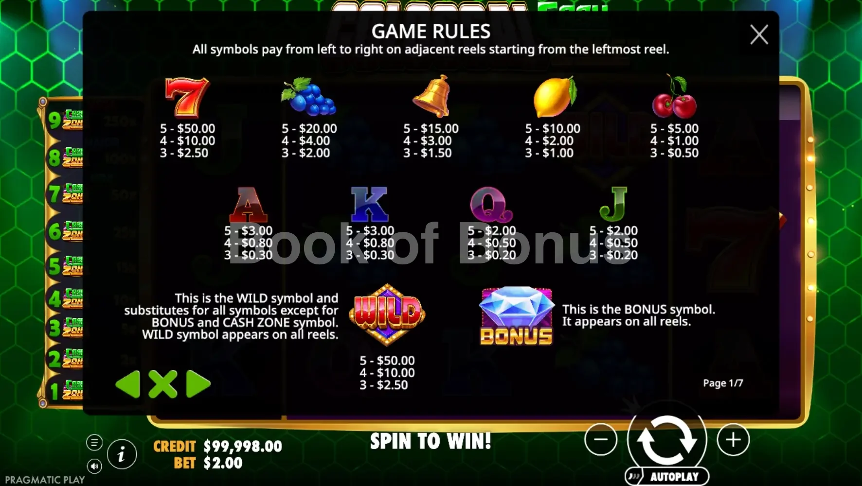 Colossal Cash Zone par Pragmatic Play - table des gains et valeurs des symboles