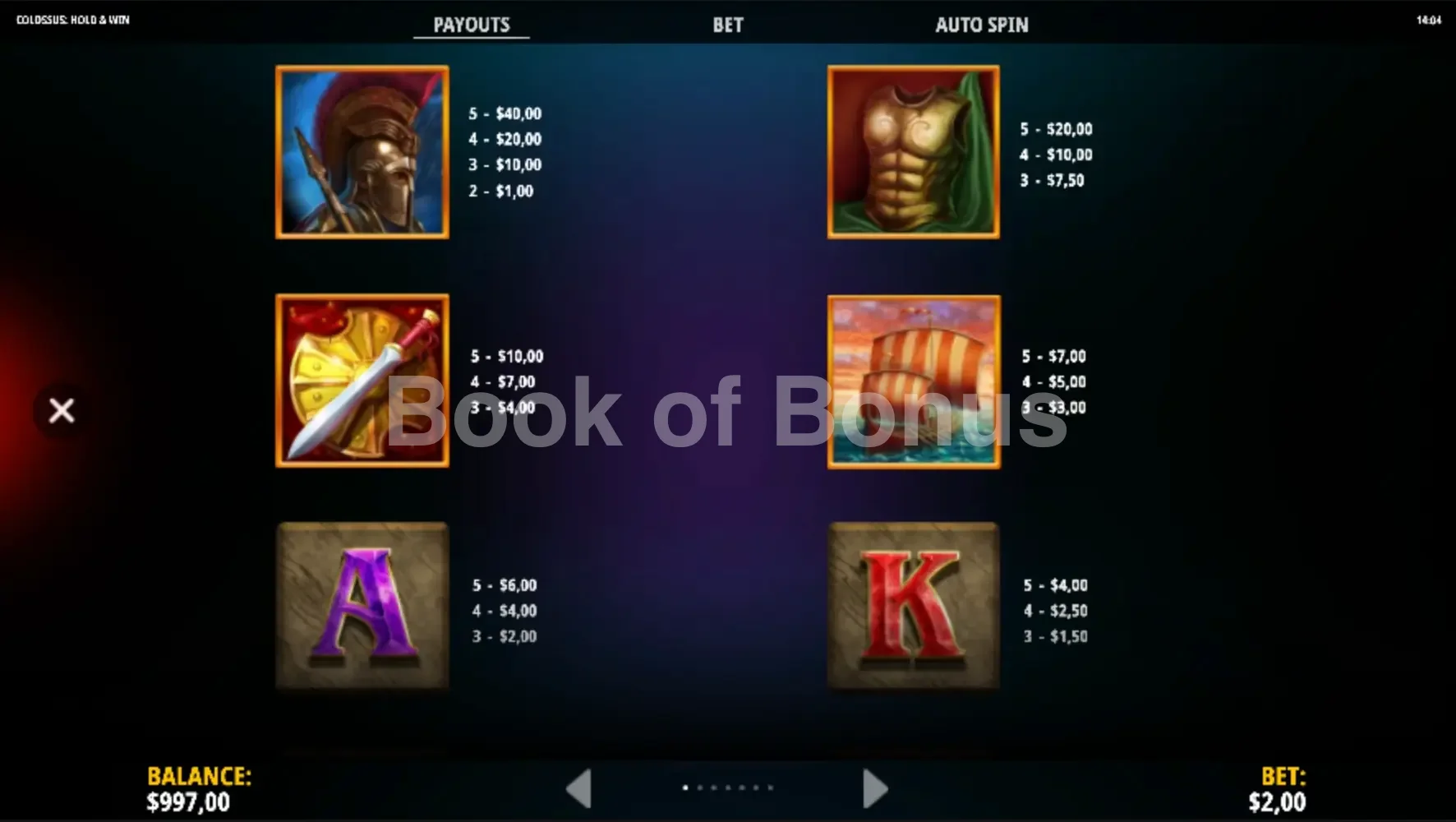 Colossus Hold & Win par iSoftBet - table des gains et valeurs des symboles