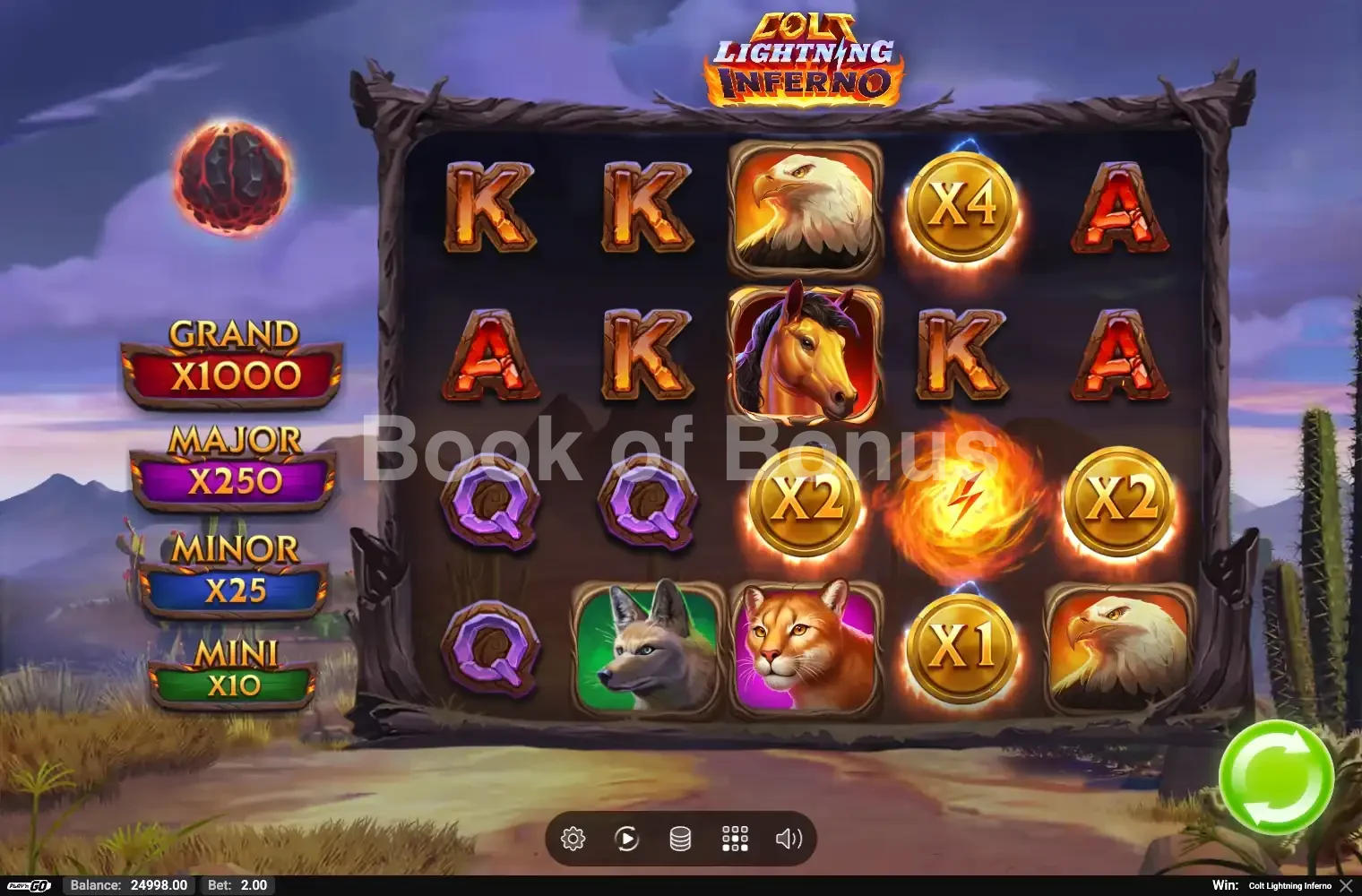 Colt Lightning Inferno par Play'n GO - jeu de base et disposition des rouleaux