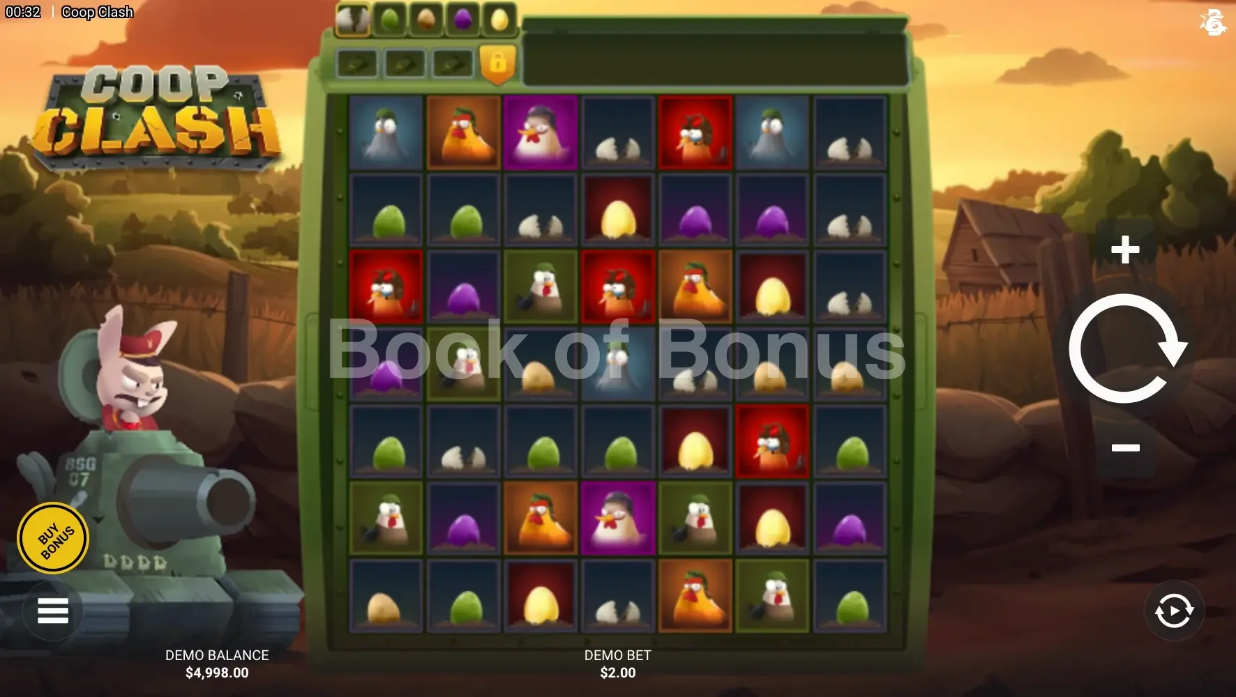 Coop Clash par Hacksaw Gaming - jeu de base et disposition des rouleaux