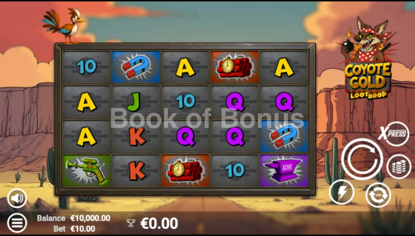 Coyote Gold par Avatar UX - jeu de base et disposition des rouleaux