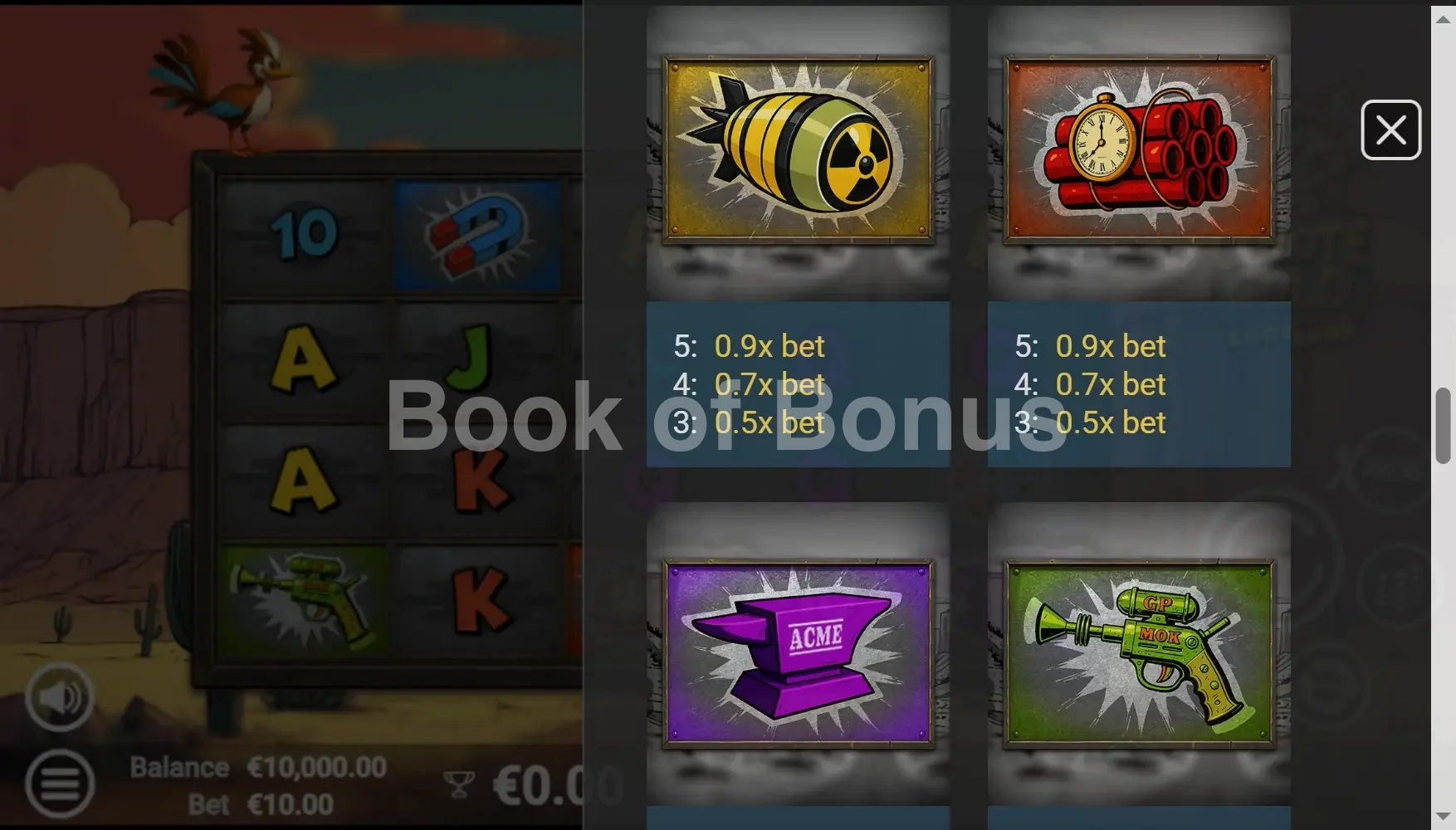 Coyote Gold par Avatar UX - table des gains et valeurs des symboles