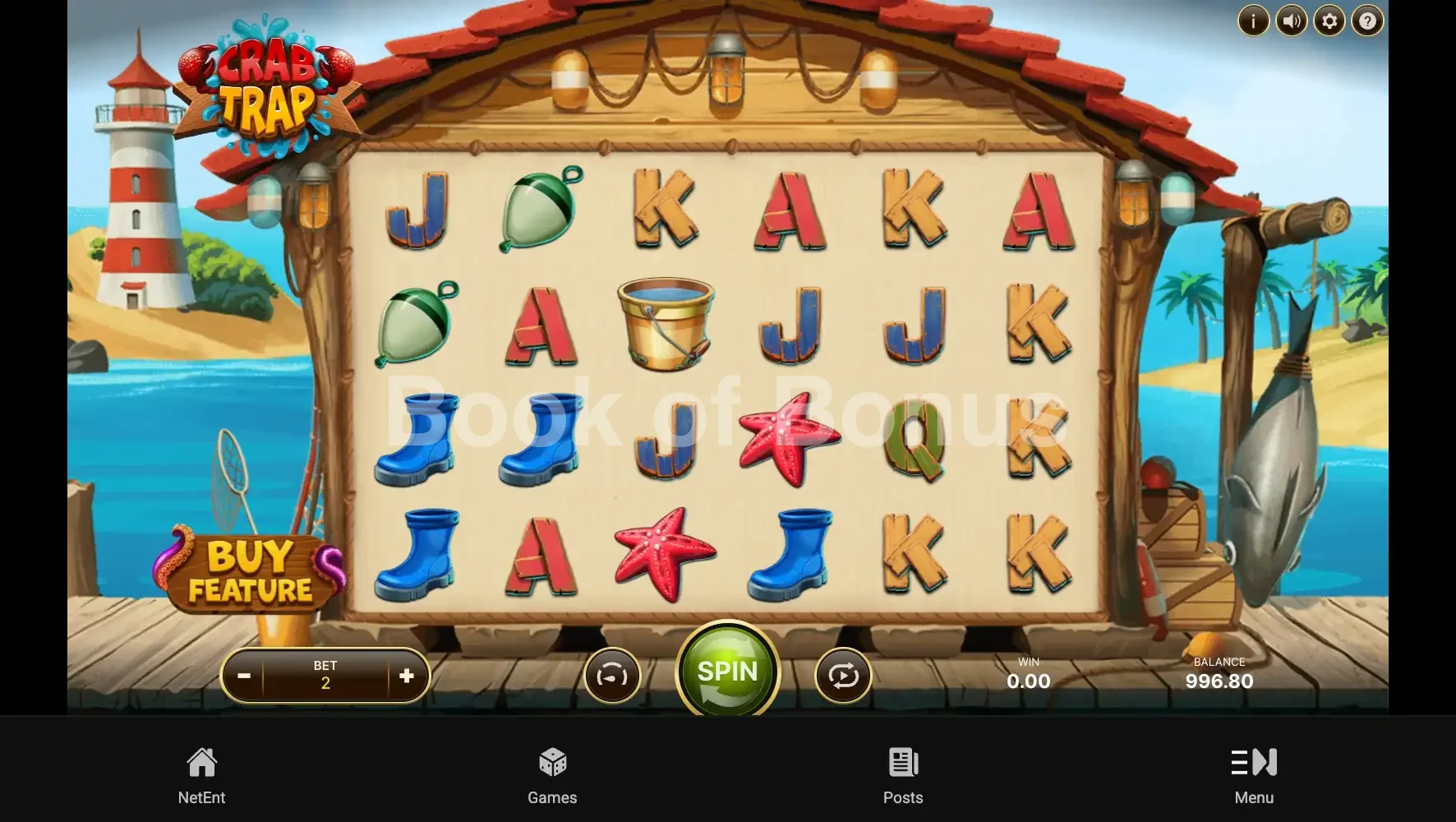 Crab Trap par NetEnt - jeu de base et disposition des rouleaux