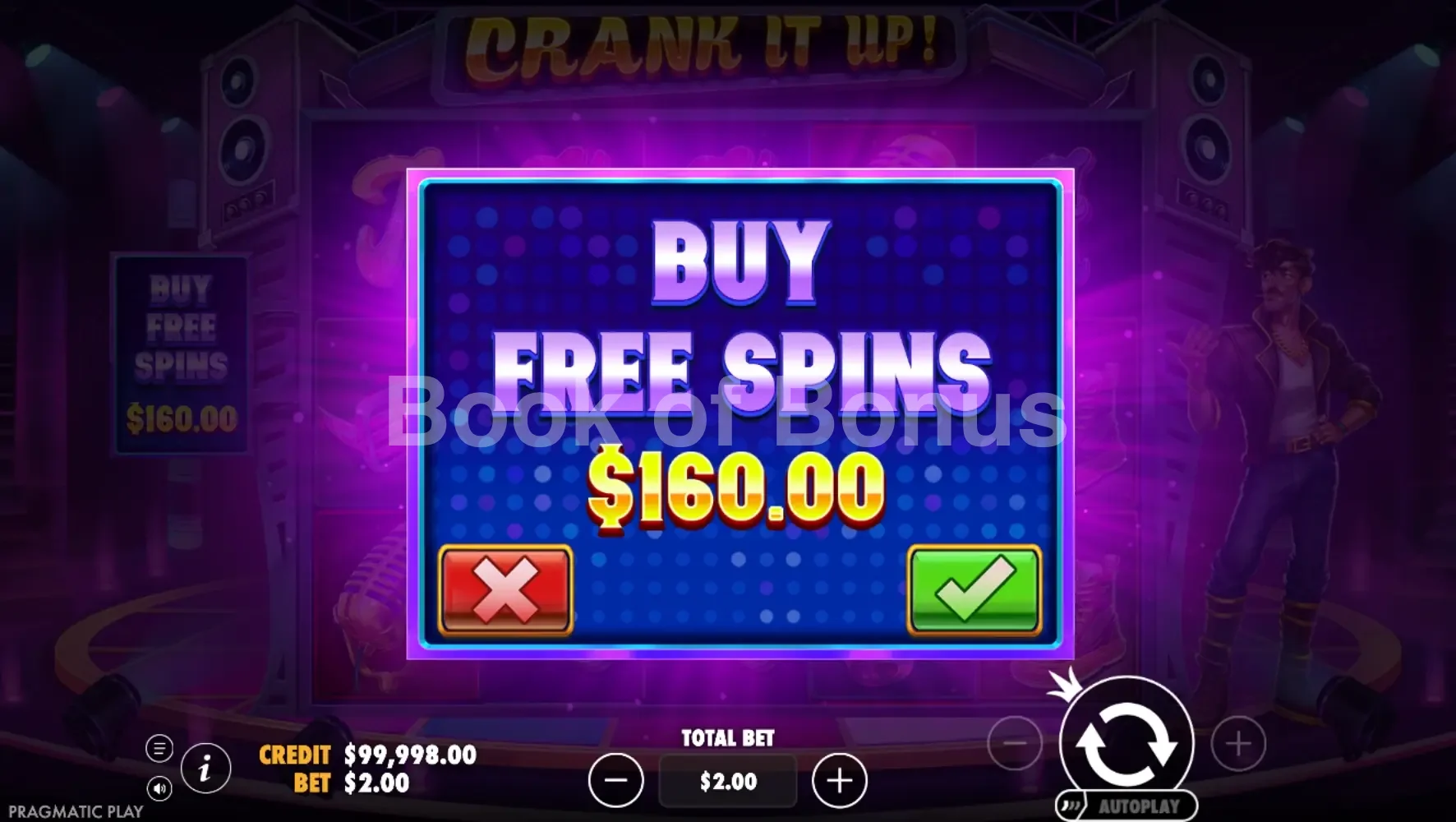 Crank It Up par Pragmatic Play - menu d'achat de bonus et options