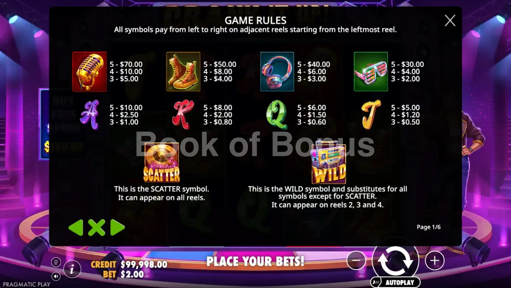 Crank It Up par Pragmatic Play - table des gains et valeurs des symboles