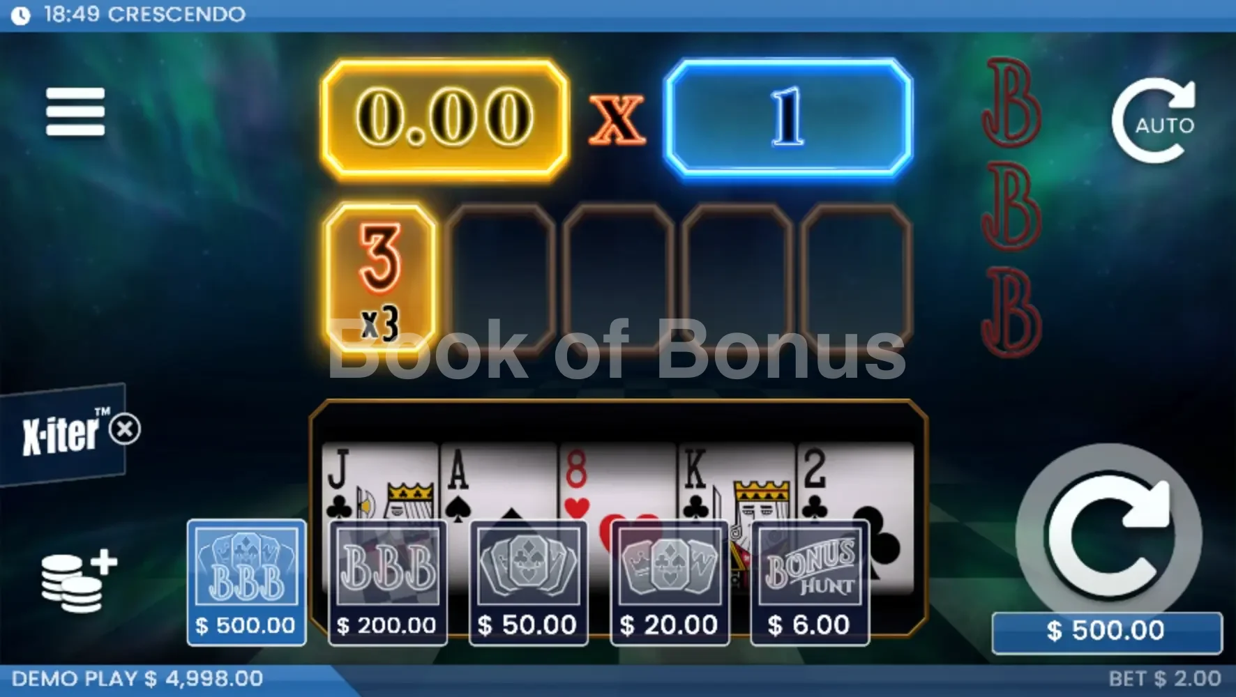 Crescendo par ELK Studios - menu d'achat de bonus et options