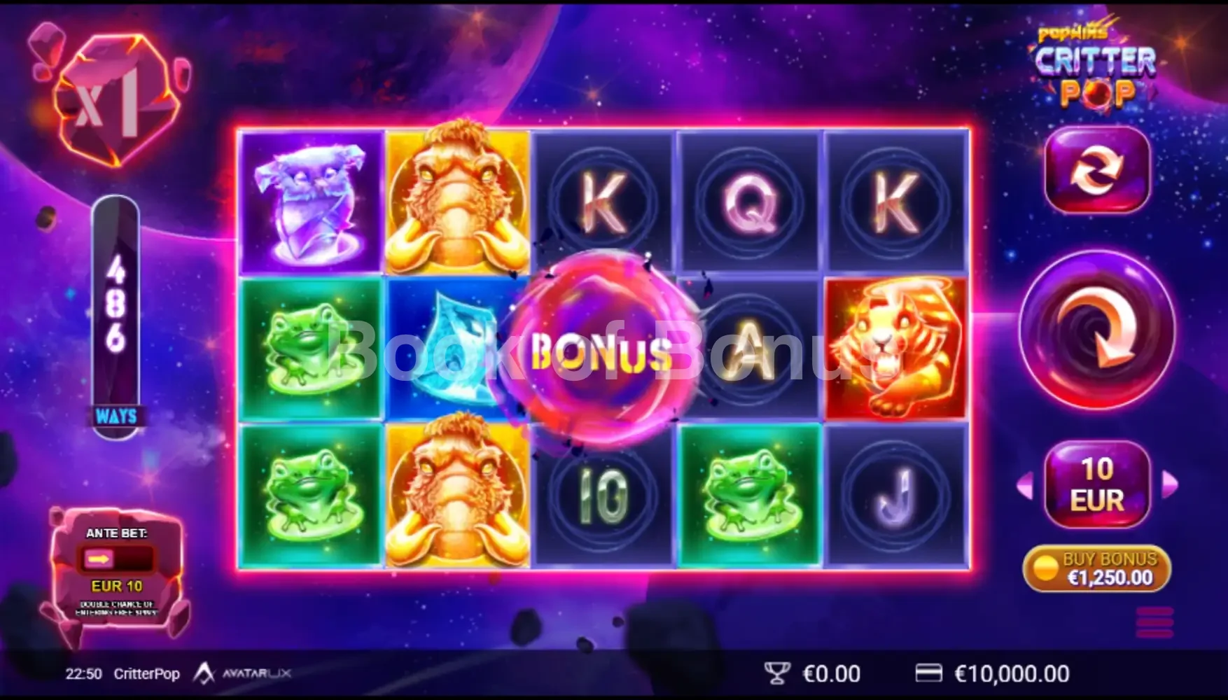 CritterPop par Avatar UX - jeu de base et disposition des rouleaux
