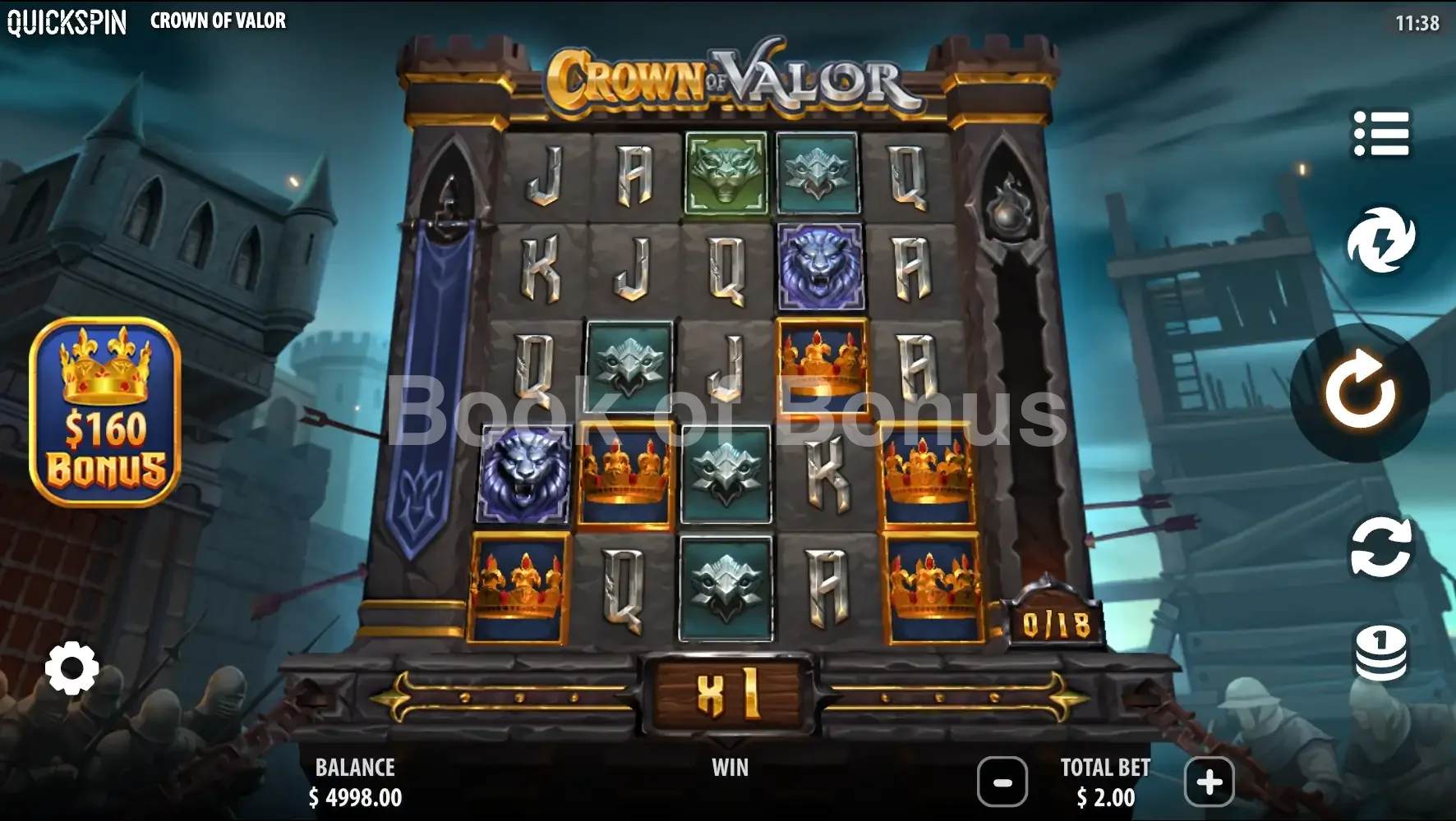 Crown of Valor par Quickspin - jeu de base et disposition des rouleaux