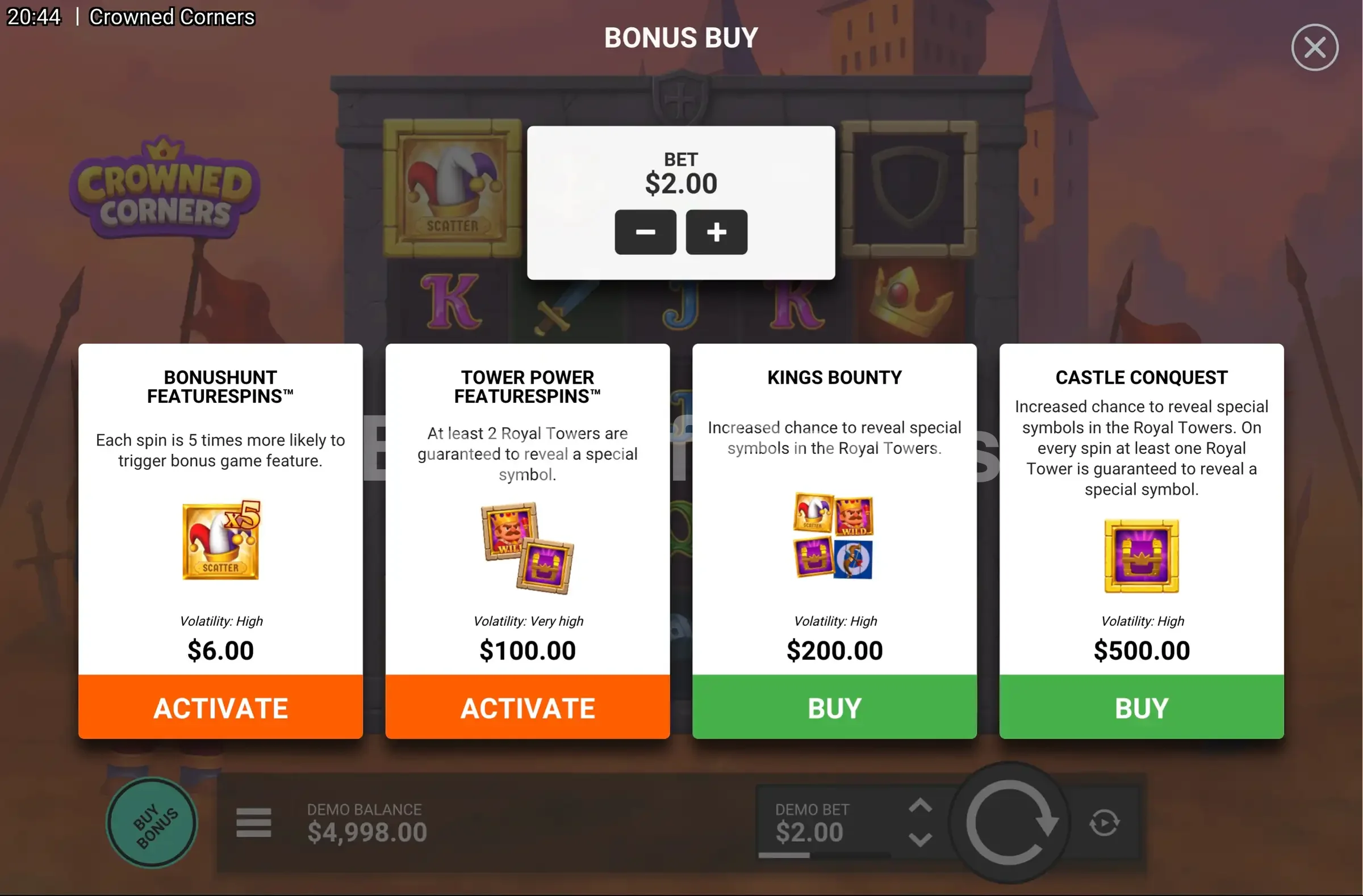 Achat de bonus Crowned Corners