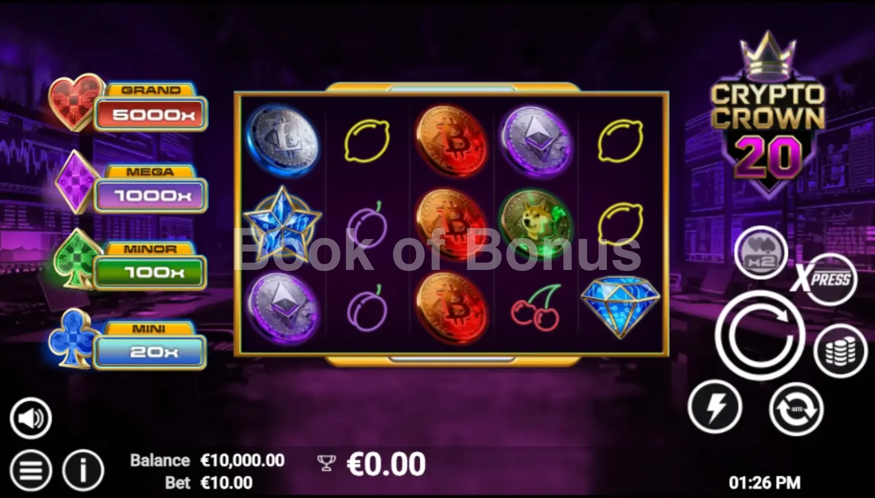 Crypto Crown 20 par Avatar UX - jeu de base et disposition des rouleaux