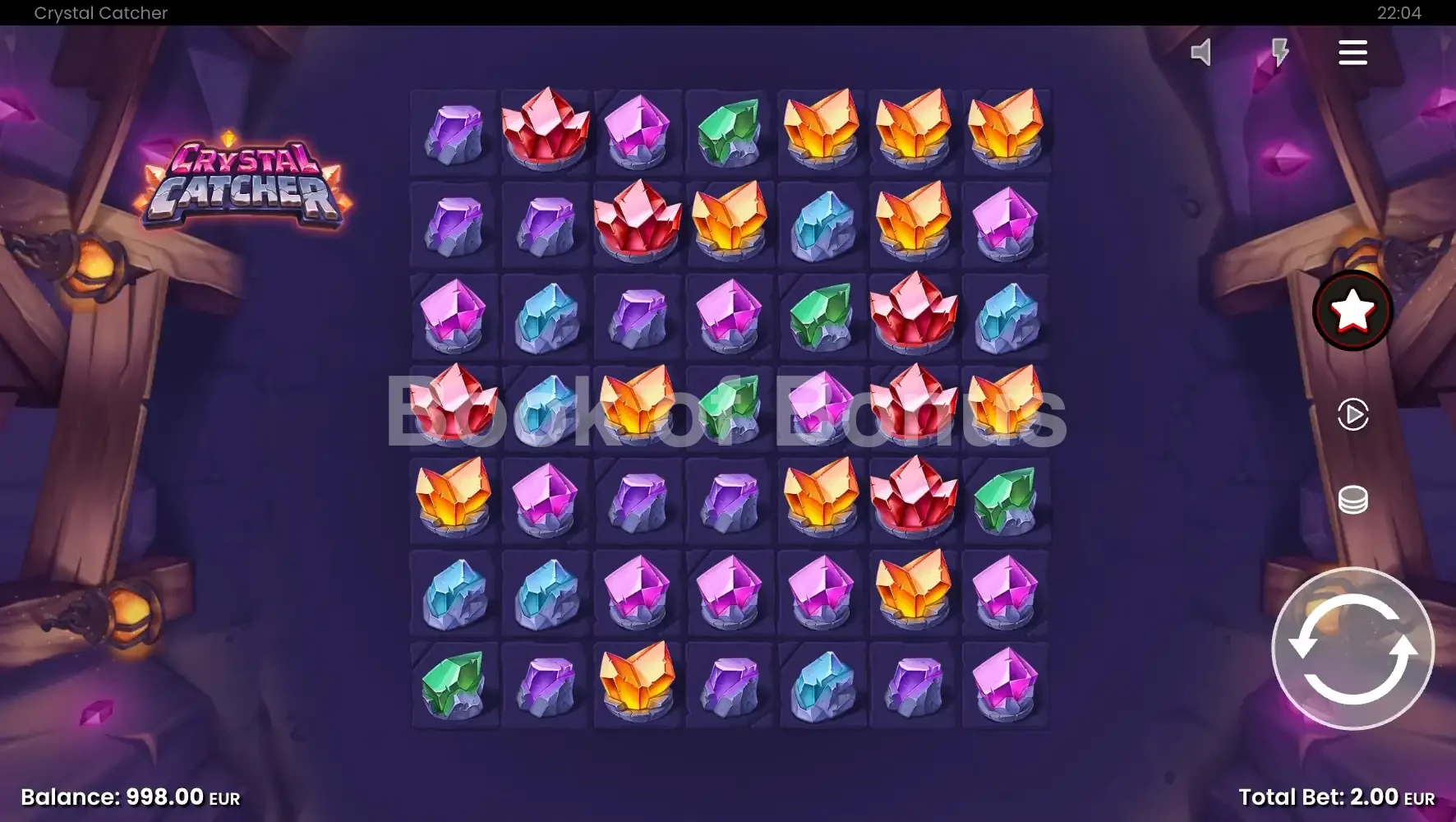 Crystal Catcher par Push Gaming - jeu de base et disposition des rouleaux