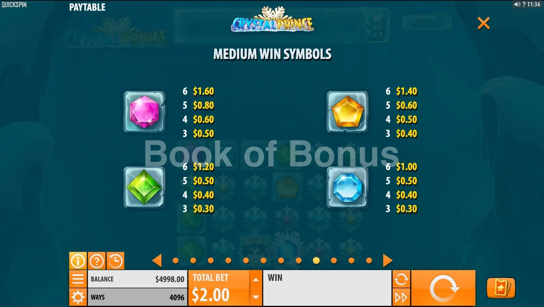 Crystal Prince par Quickspin - table des gains et valeurs des symboles