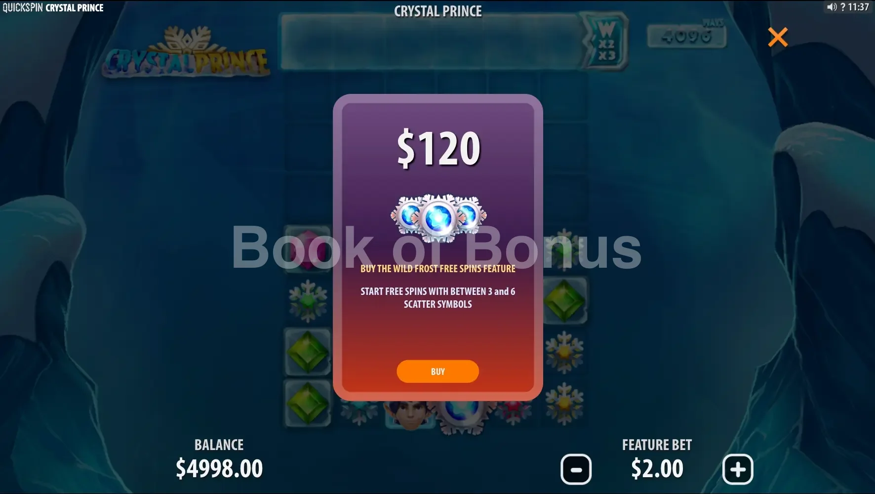 Crystal Prince par Quickspin - menu d'achat de bonus et options