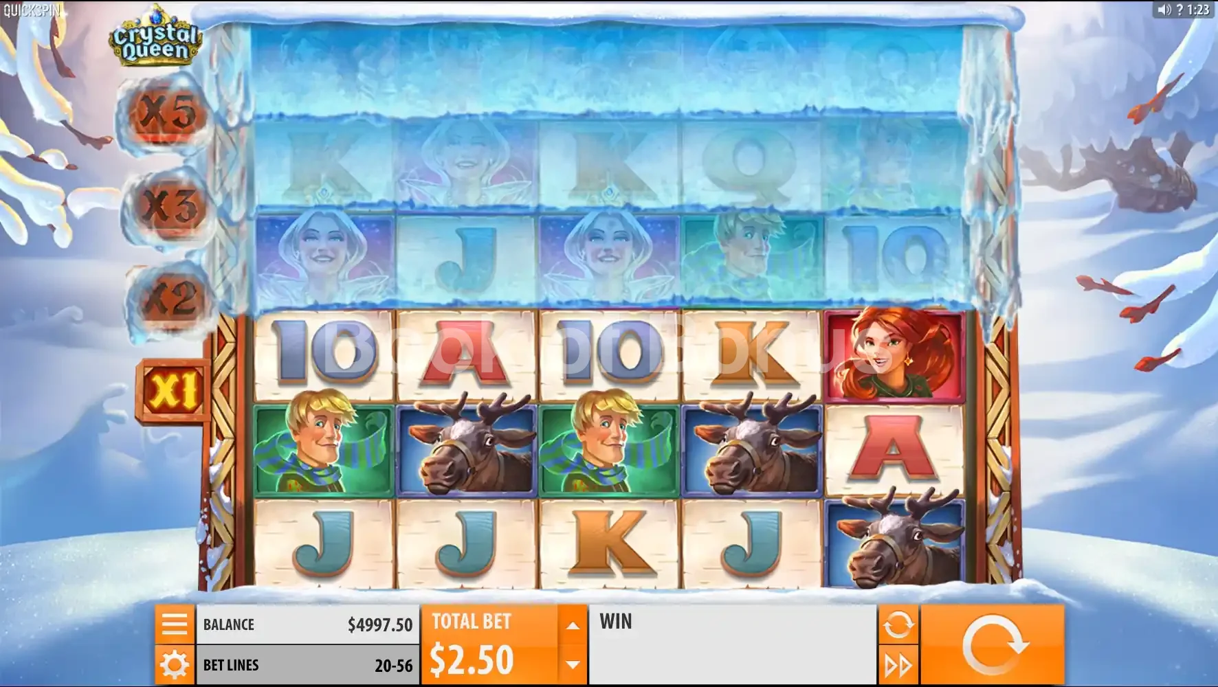 Crystal Queen par Quickspin - jeu de base et disposition des rouleaux