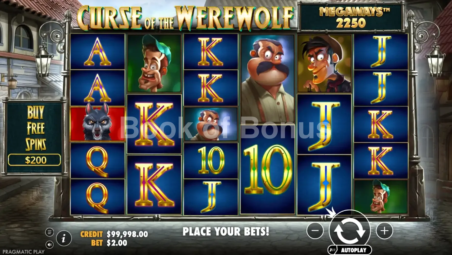 Curse of the Werewolf Megaways par Pragmatic Play - jeu de base et disposition des rouleaux