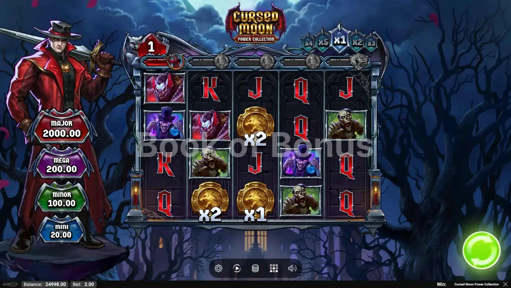 Cursed Moon Power Collection par Play'n GO - jeu de base et disposition des rouleaux