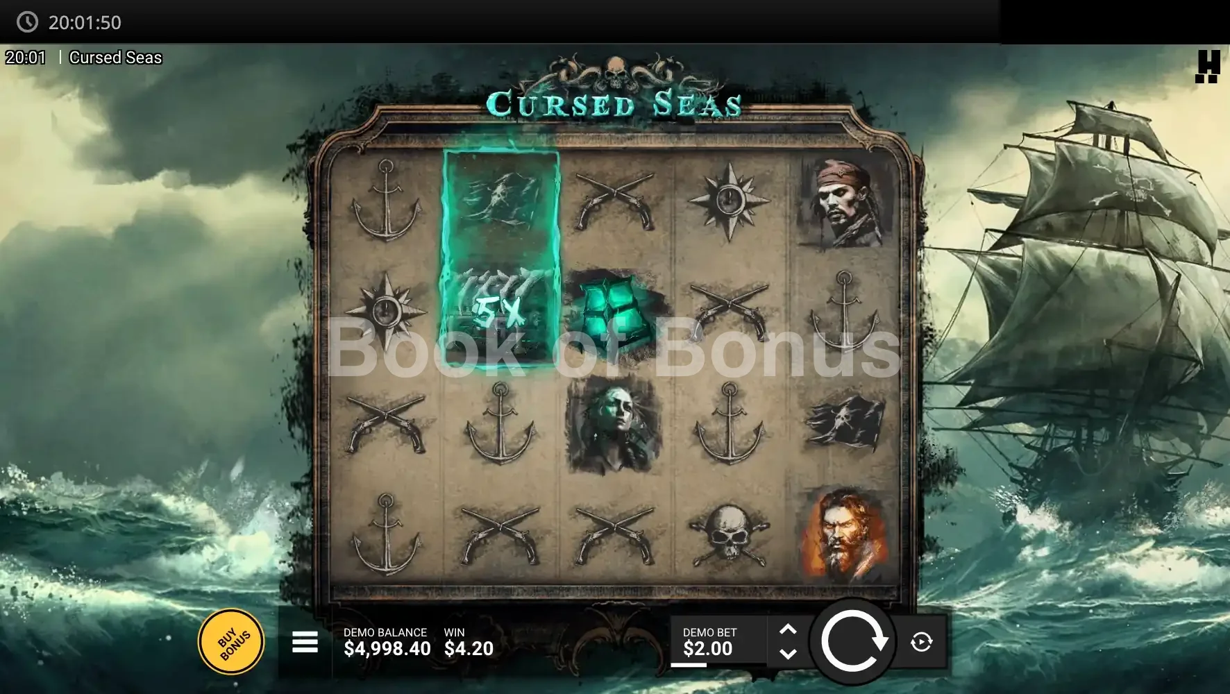 Cursed Seas par Hacksaw Gaming - jeu de base et disposition des rouleaux
