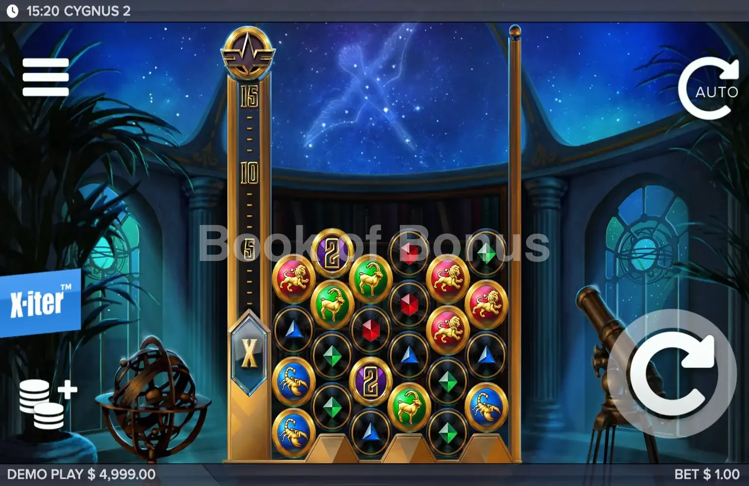 Cygnus 2 par ELK Studios - jeu de base et disposition des rouleaux