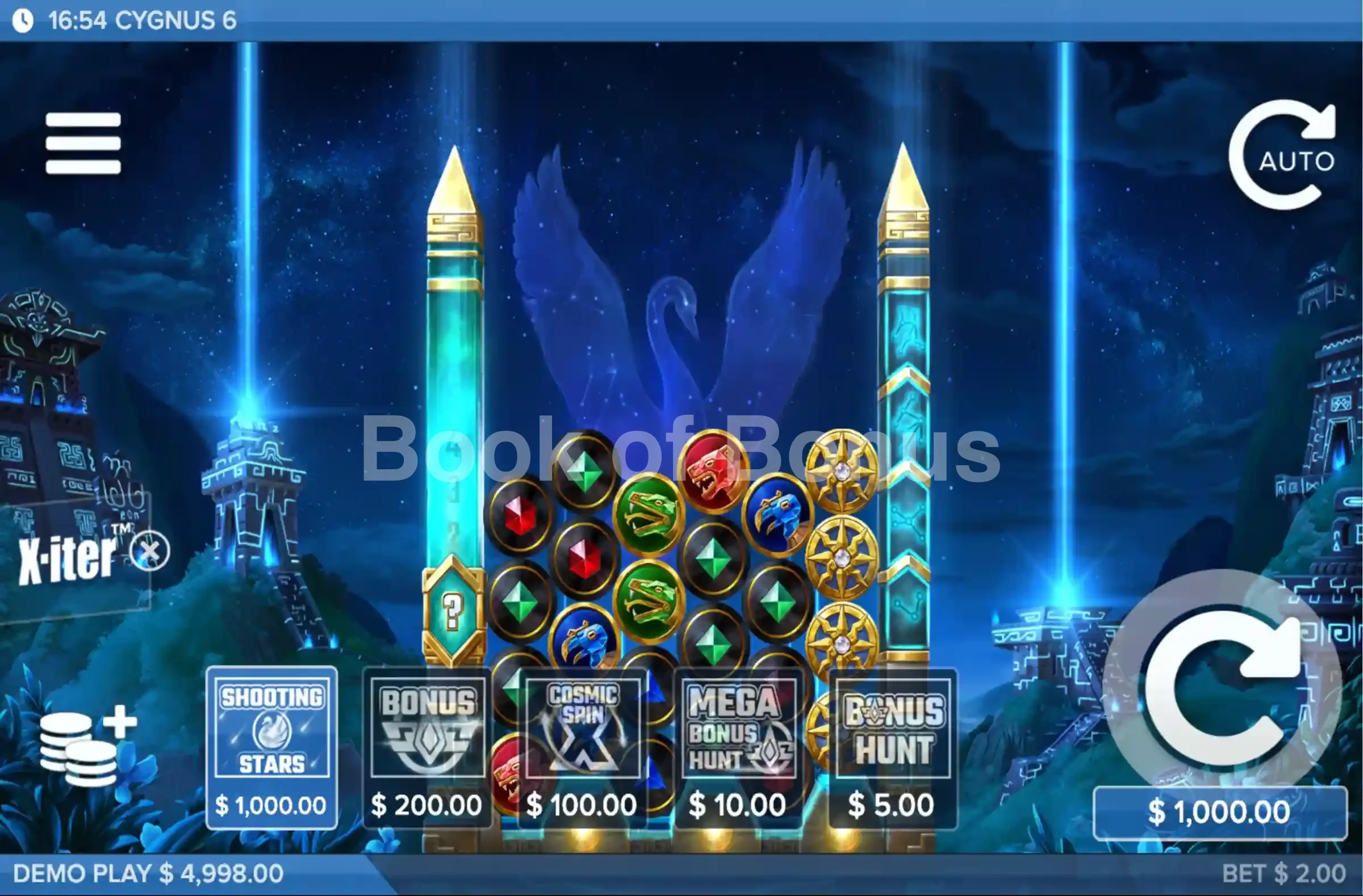 Cygnus 6 par ELK Studios - menu d'achat de bonus et options