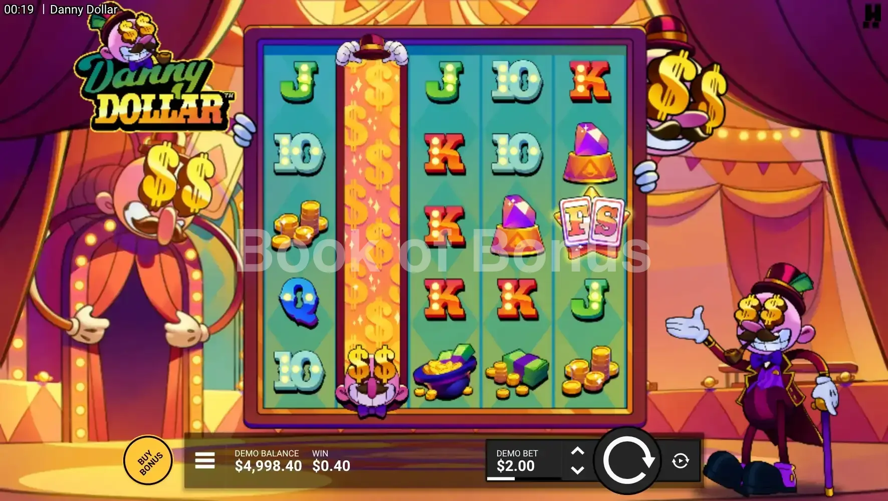Danny Dollar par Hacksaw Gaming - jeu de base et disposition des rouleaux