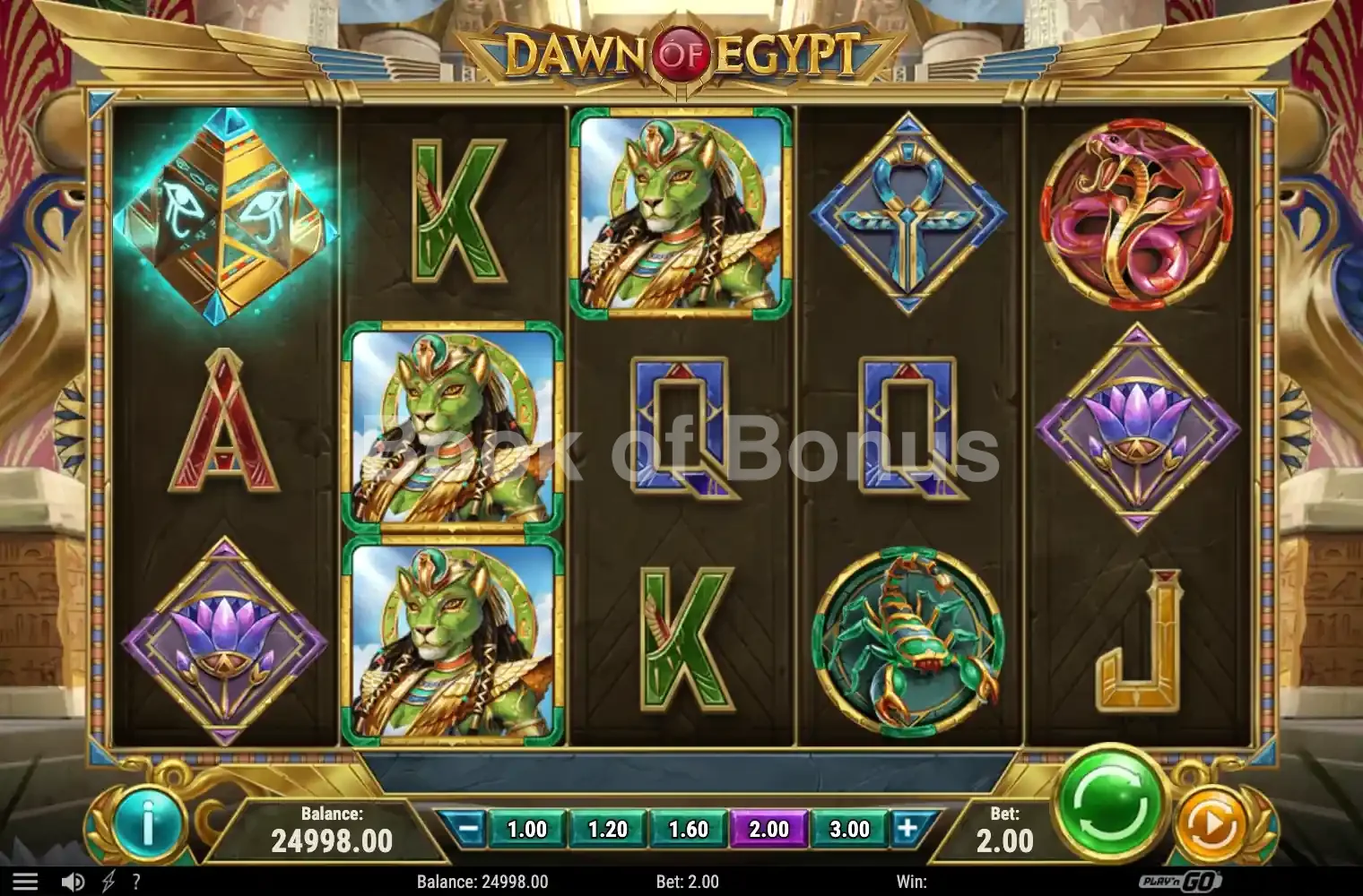 Dawn of Egypt par Play'n GO - jeu de base et disposition des rouleaux