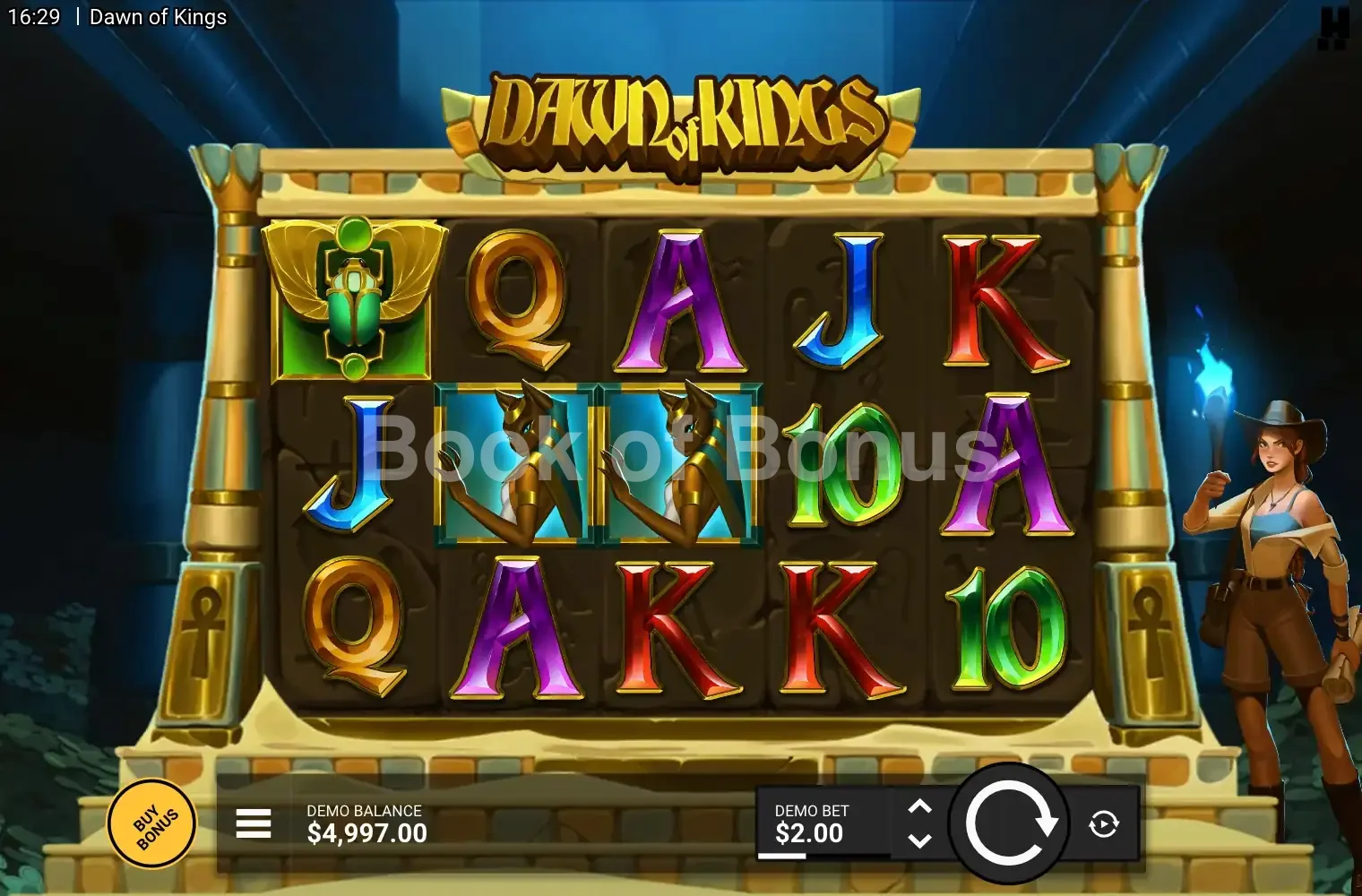 Dawn of Kings par Hacksaw Gaming - jeu de base et disposition des rouleaux
