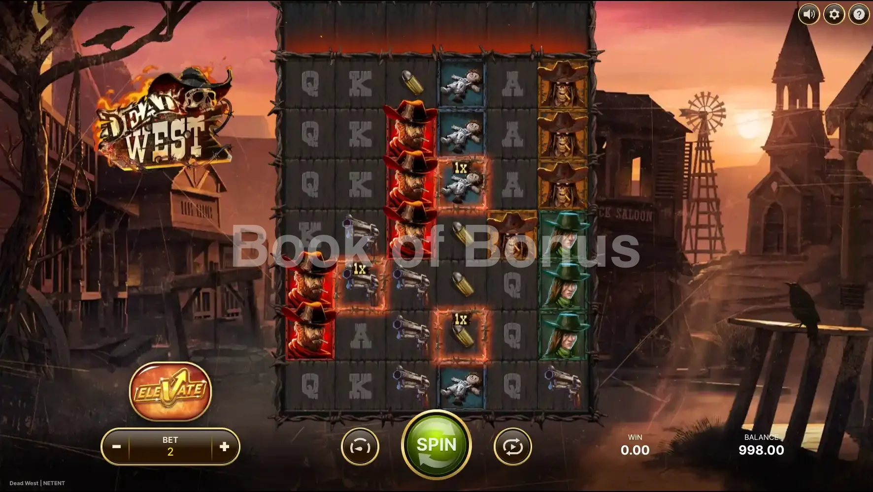 Dead West par NetEnt - jeu de base et disposition des rouleaux