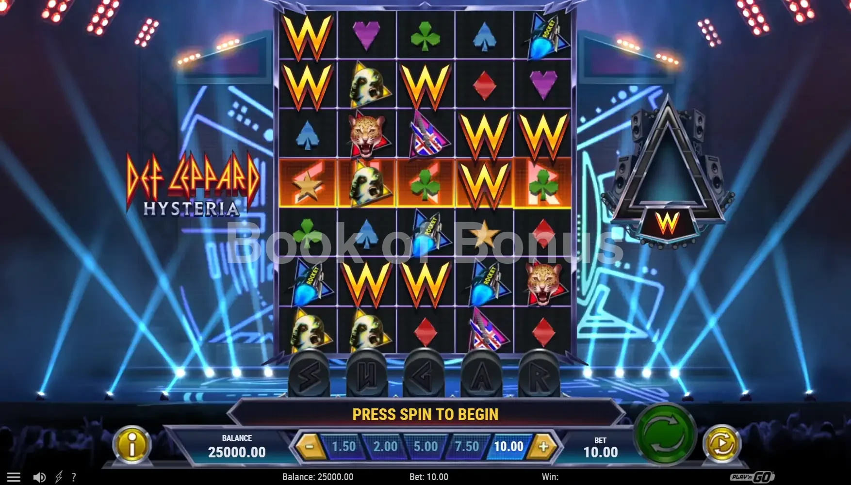 Def Leppard Hysteria par Play'n GO - jeu de base et disposition des rouleaux