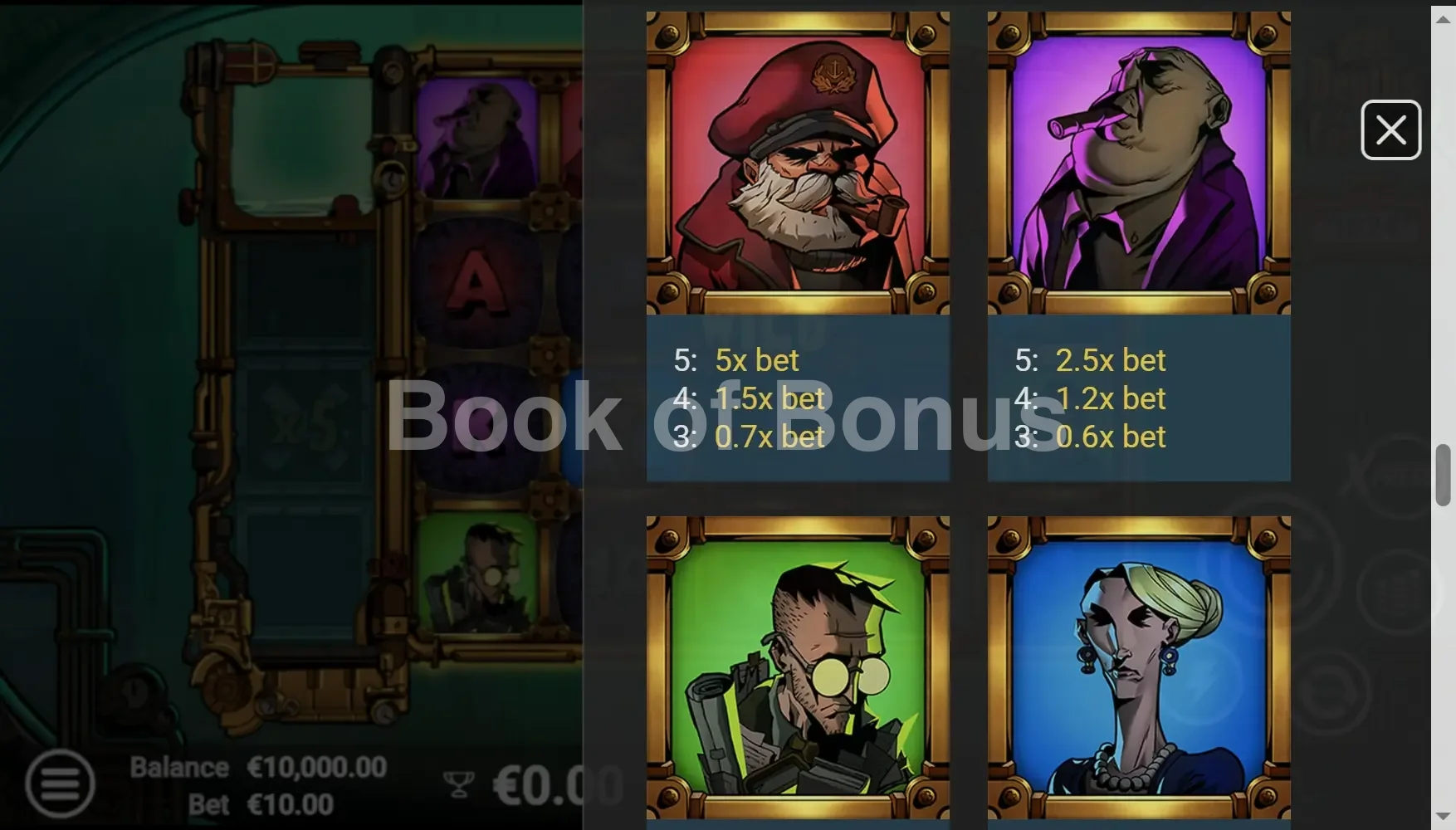 Depths of Fortune par Avatar UX - table des gains et valeurs des symboles