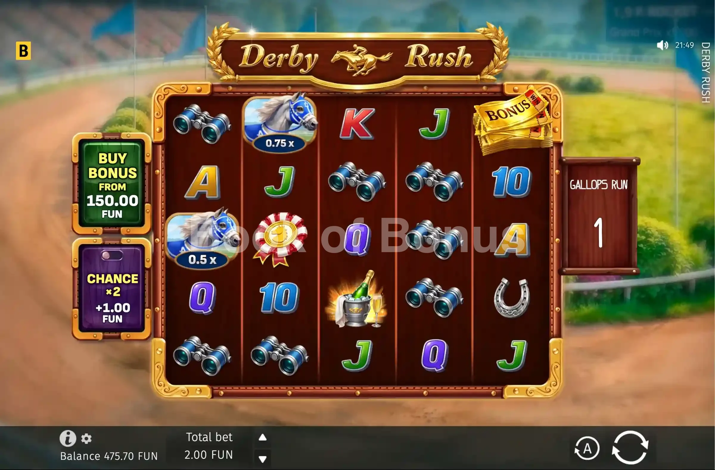 Derby Rush par BGaming - jeu de base et disposition des rouleaux