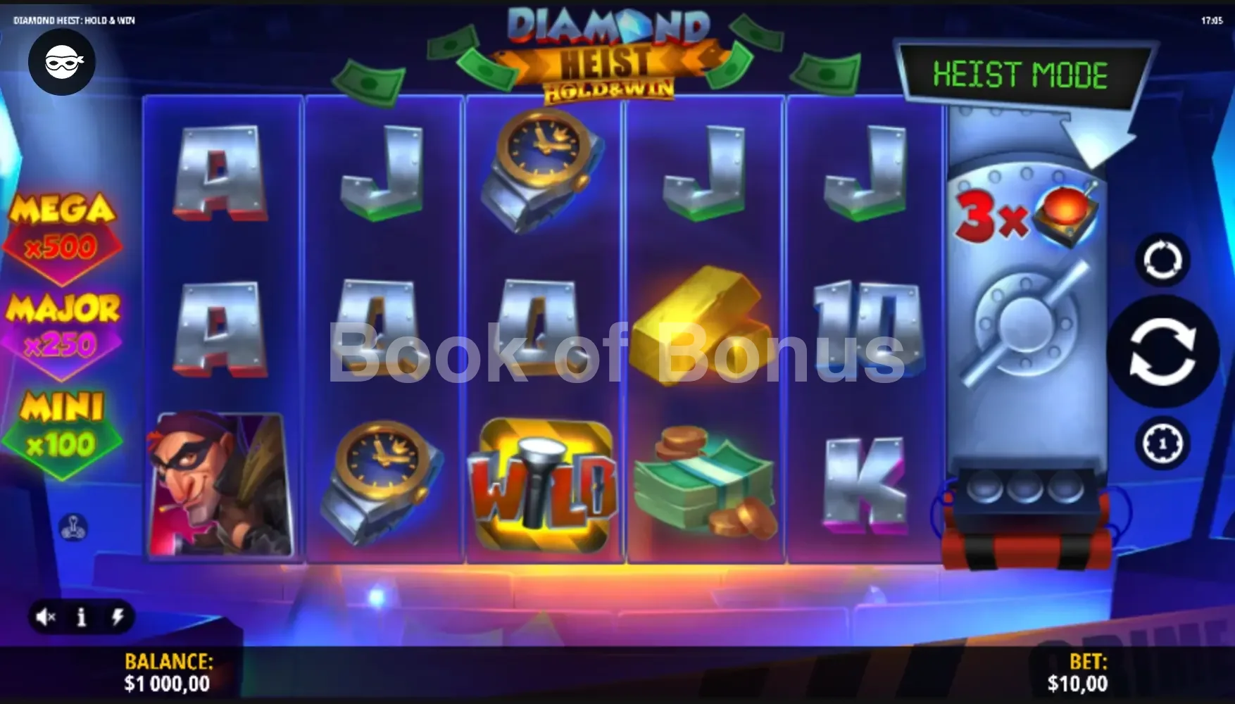 Diamond Heist Hold & Win par iSoftBet - jeu de base et disposition des rouleaux