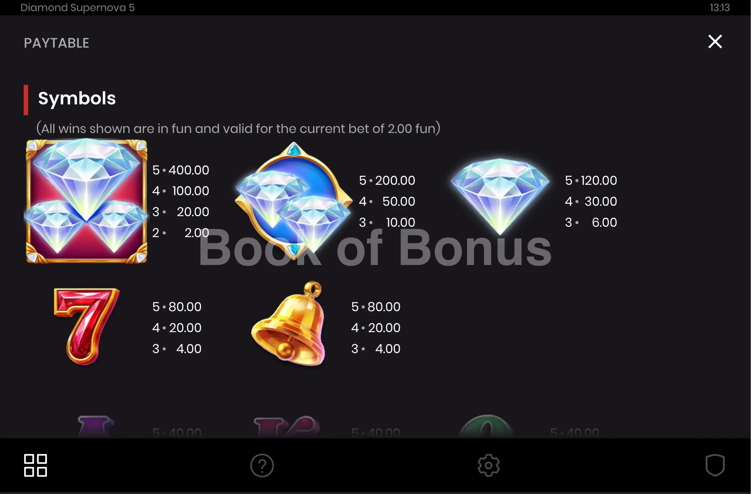 Diamond Supernova par Push Gaming - table des gains et valeurs des symboles