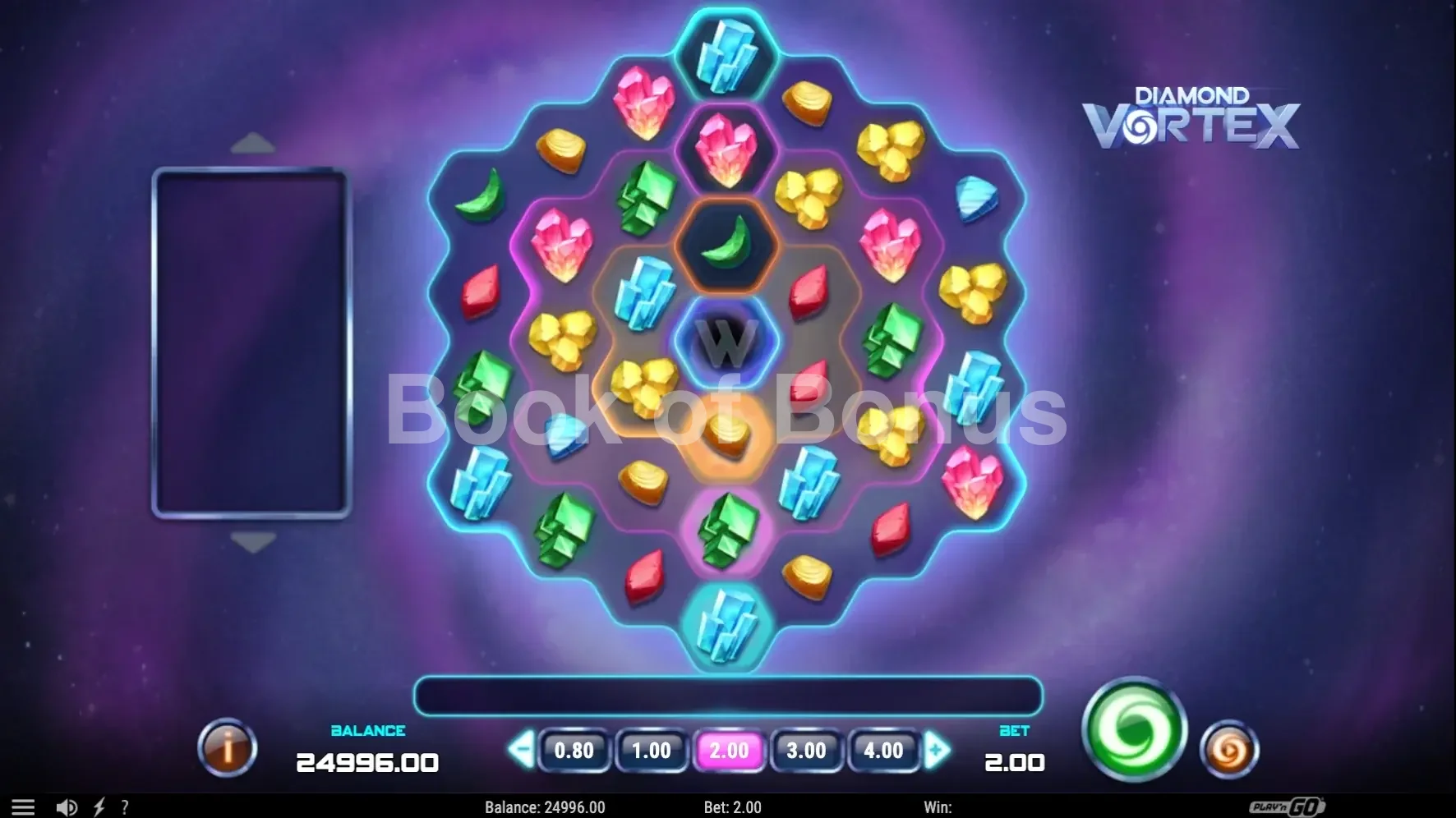 Diamond Vortex par Play'n GO - jeu de base et disposition des rouleaux