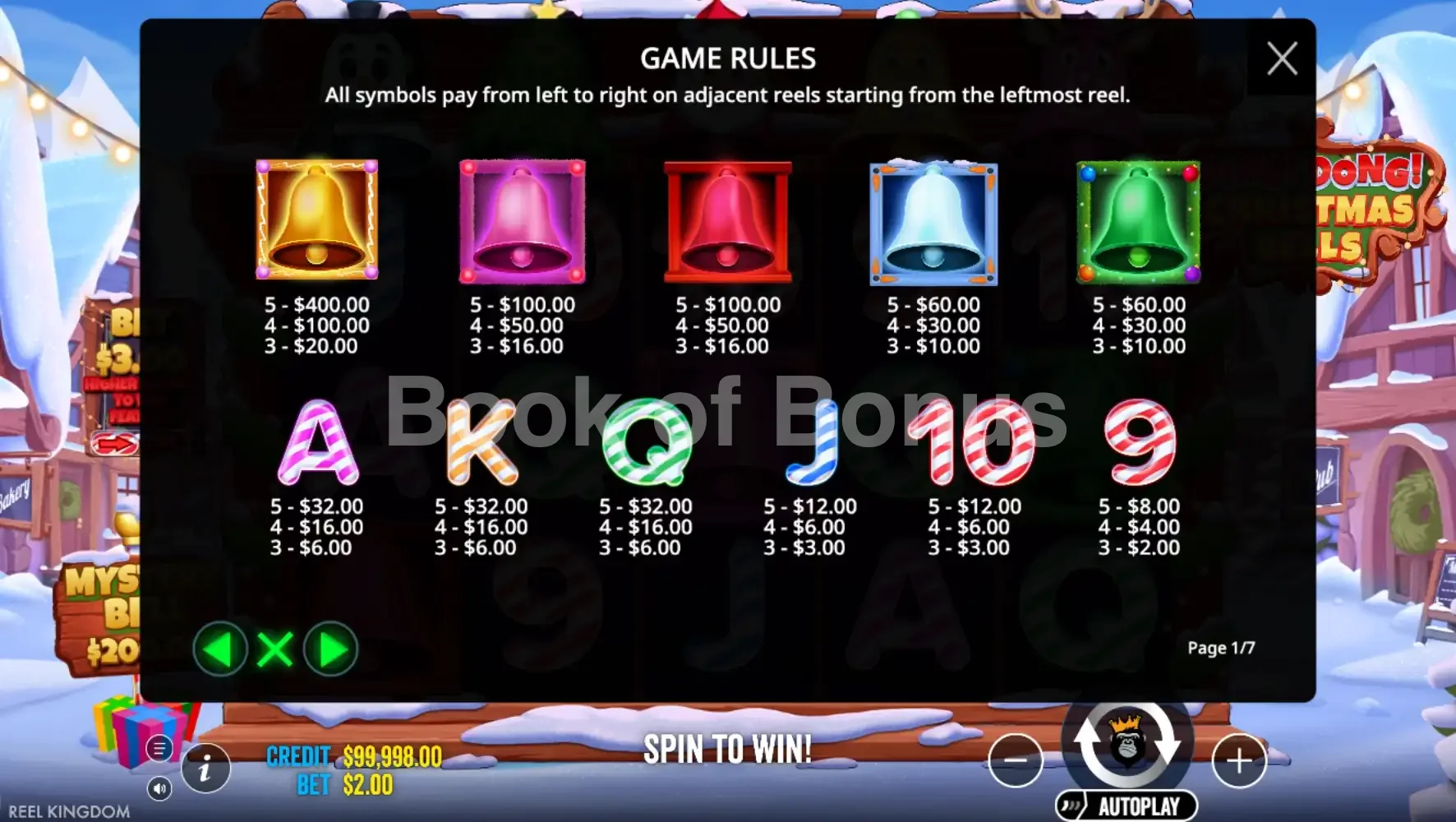 Ding Dong Christmas Bells par Reel Kingdom - table des gains et valeurs des symboles
