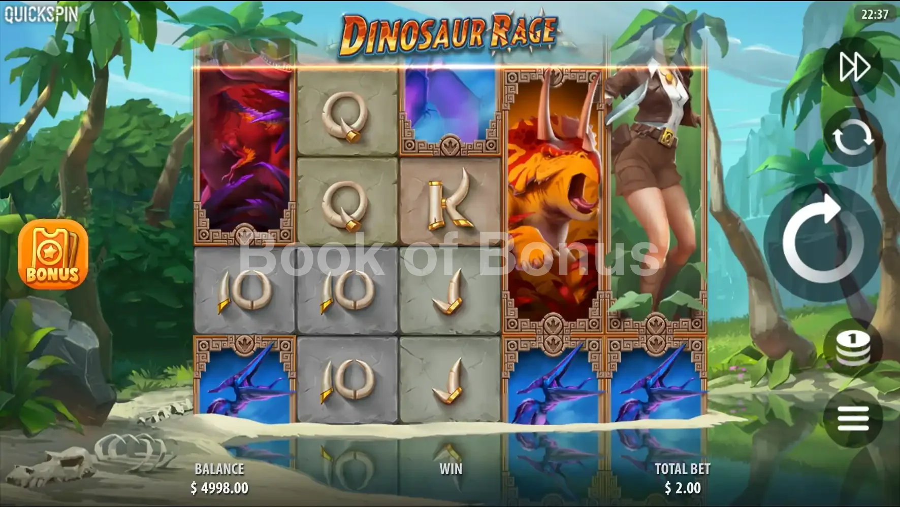 Dinosaur Rage par Quickspin - jeu de base et disposition des rouleaux