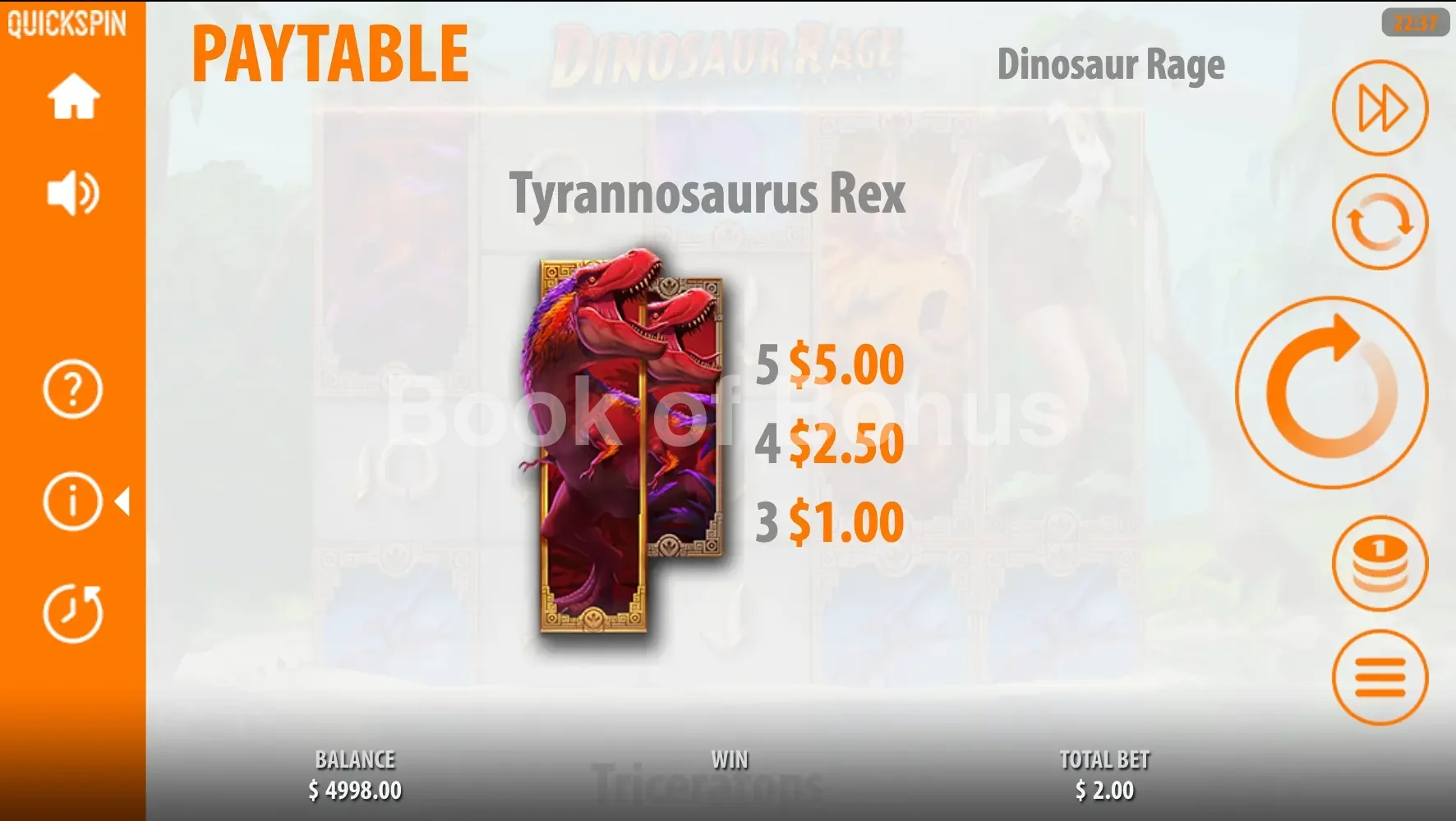 Dinosaur Rage par Quickspin - table des gains et valeurs des symboles