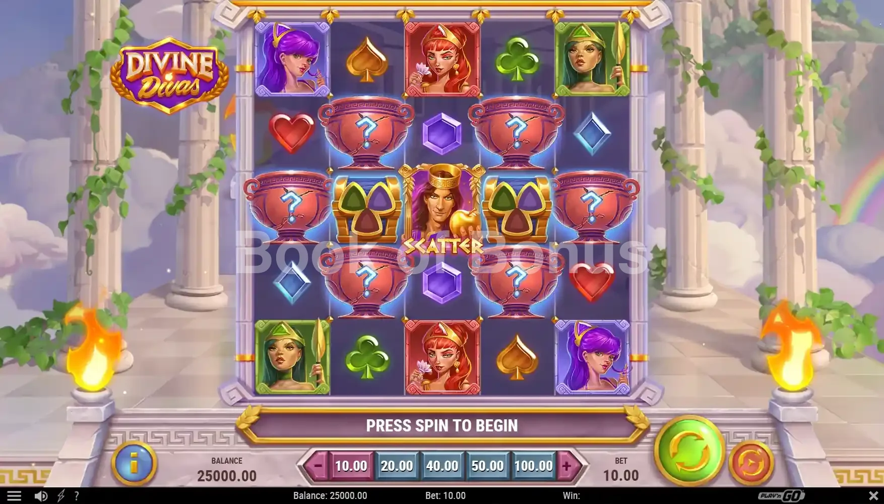 Divine Divas par Play'n GO - jeu de base et disposition des rouleaux